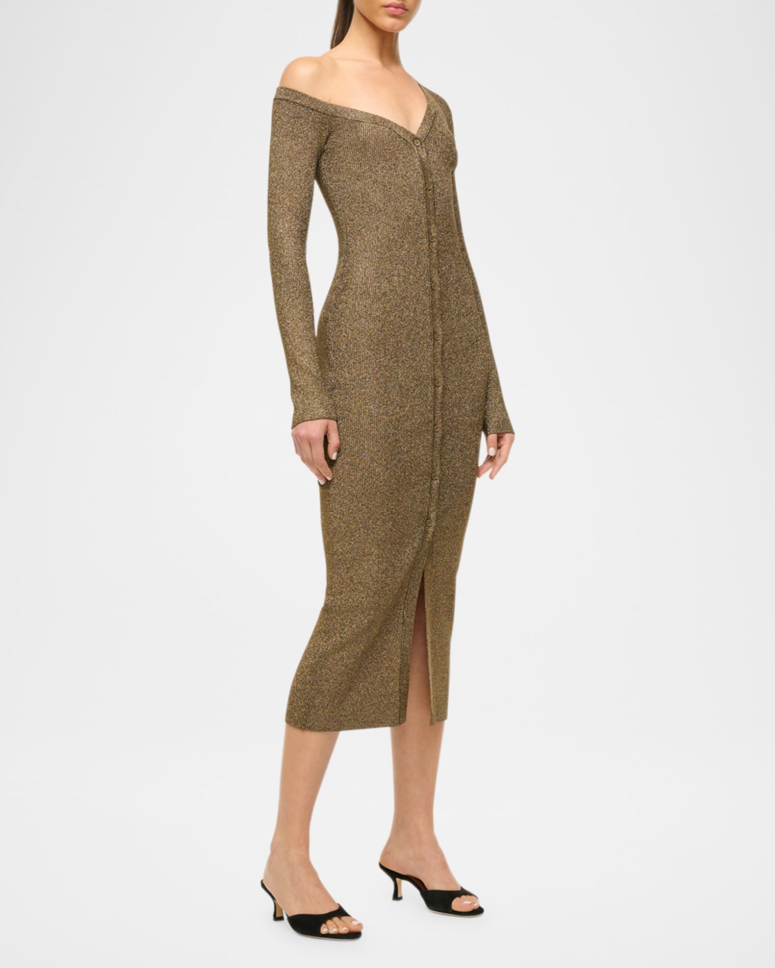 STAUD Craftsman Asymmetric Metallic Sweater Dress | Neiman Marcus
