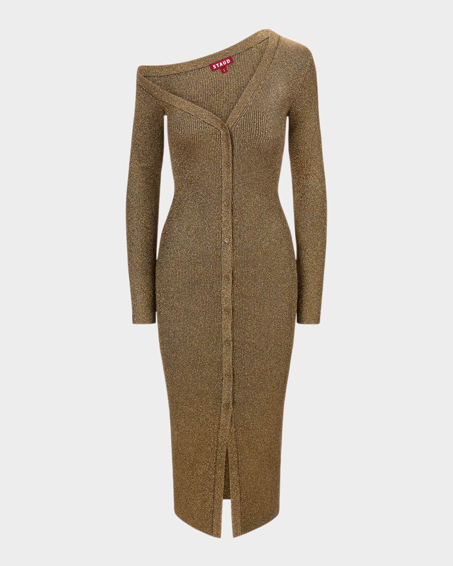 STAUD Craftsman Asymmetric Metallic Sweater Dress | Neiman Marcus