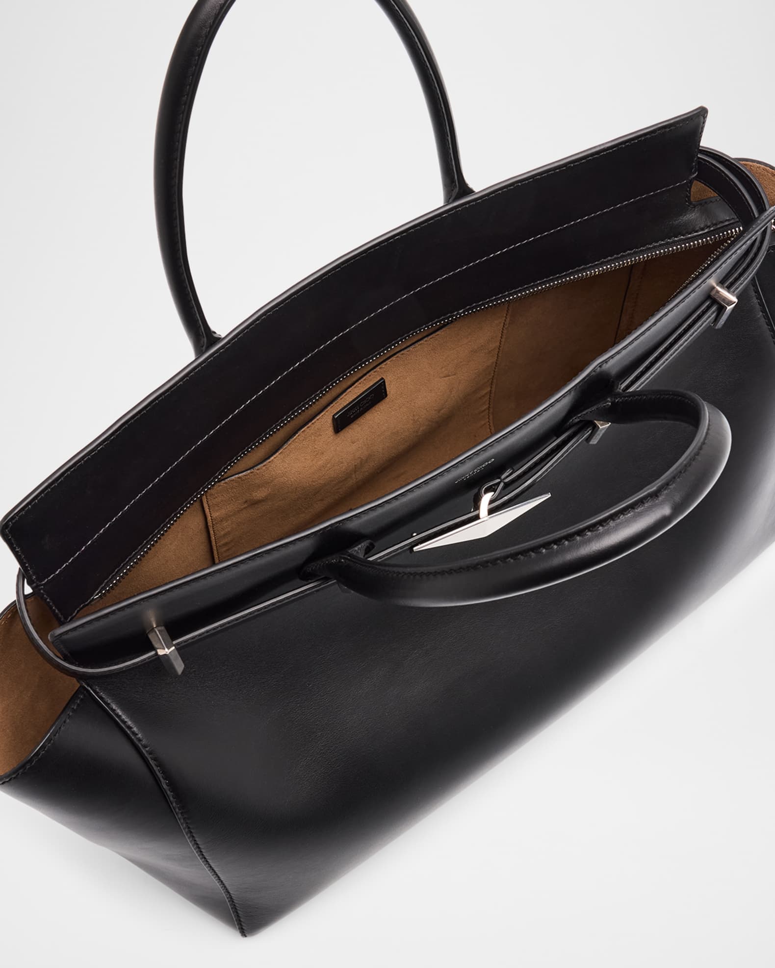 ハンドバッグ JIMMY CHOO TOP HANDLE BAGS Diamond Belted Top Handle/M | Black Leather Top Handle Bag