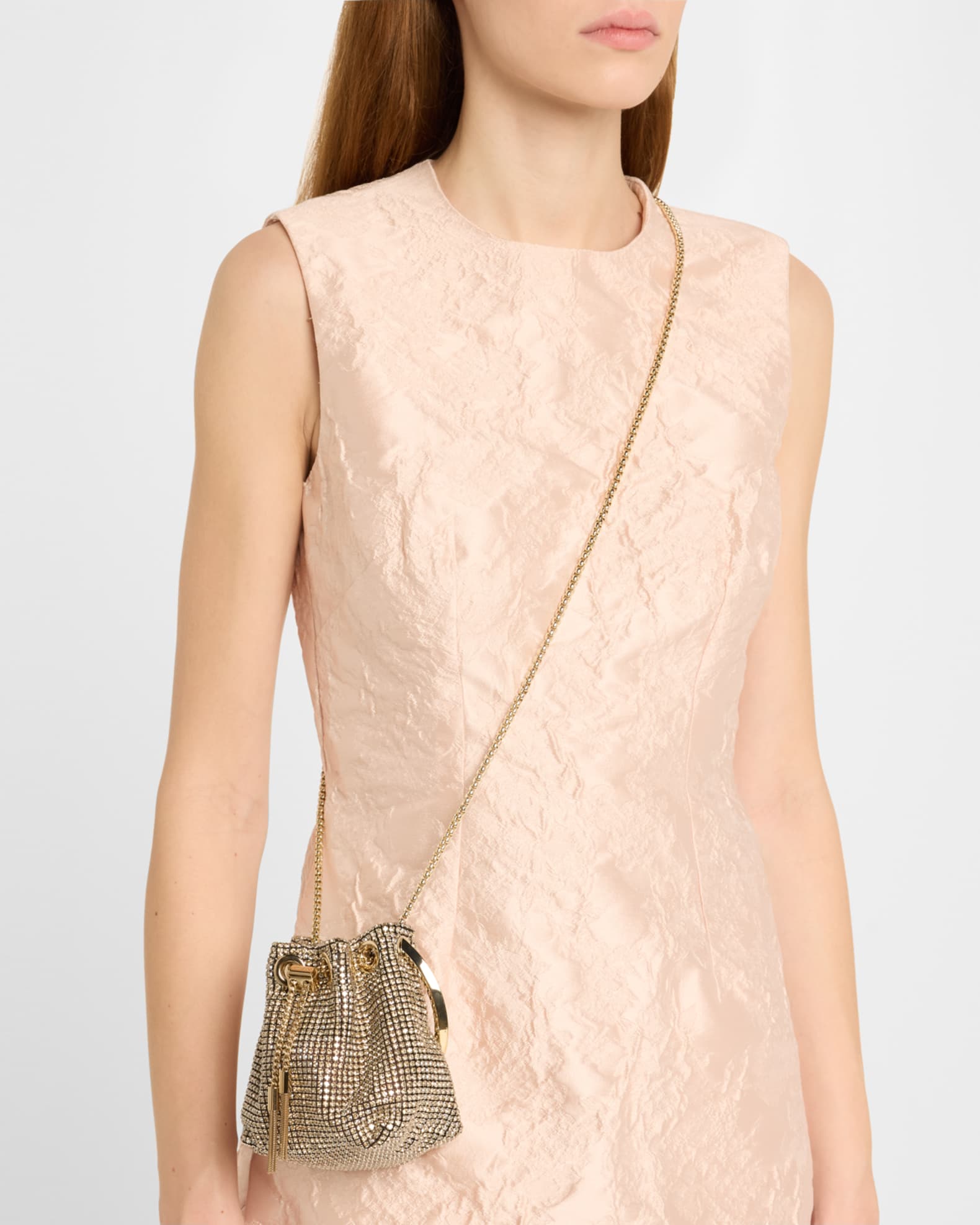 【Jimmy Choo】クリスタル付きマイクロボンボンバッグ Micro Bon Bon | Champagne Crystal Mesh Mini Bag | JIMMY CHOO