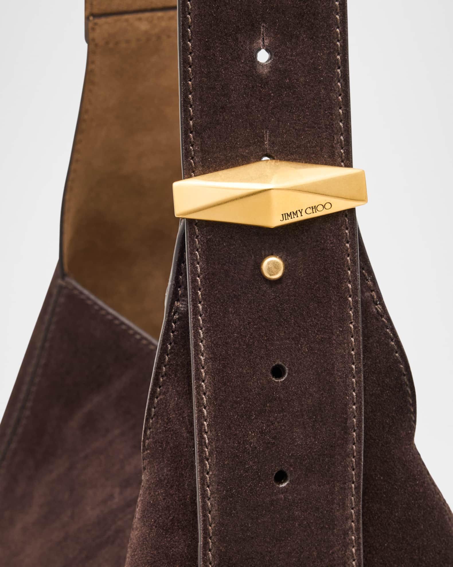 Jimmy Choo Medium Diamond Brown Suede & Leather Hobo Bag