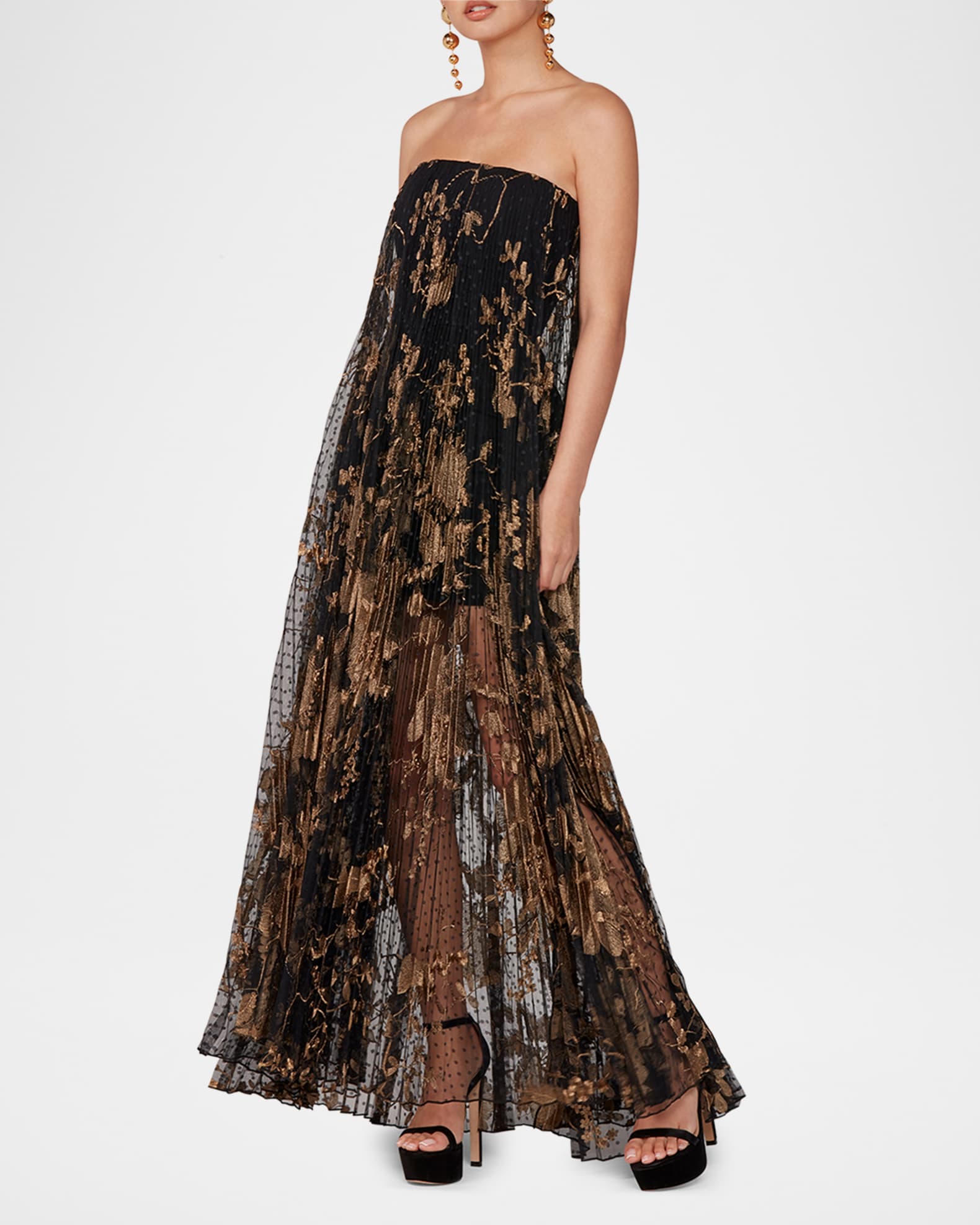 Delphine Strapless Pleated Lace Gown 1