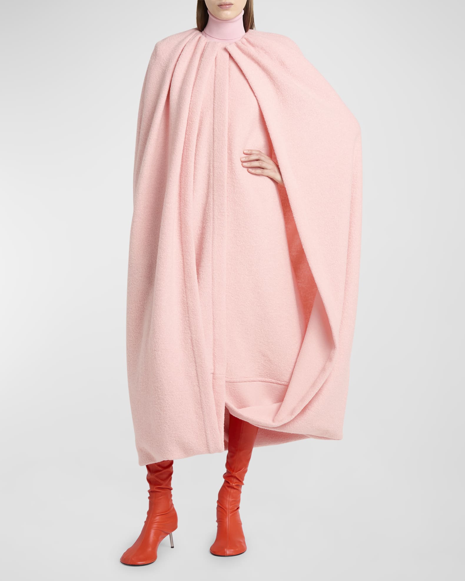 Boucle Knit Long Cape 1