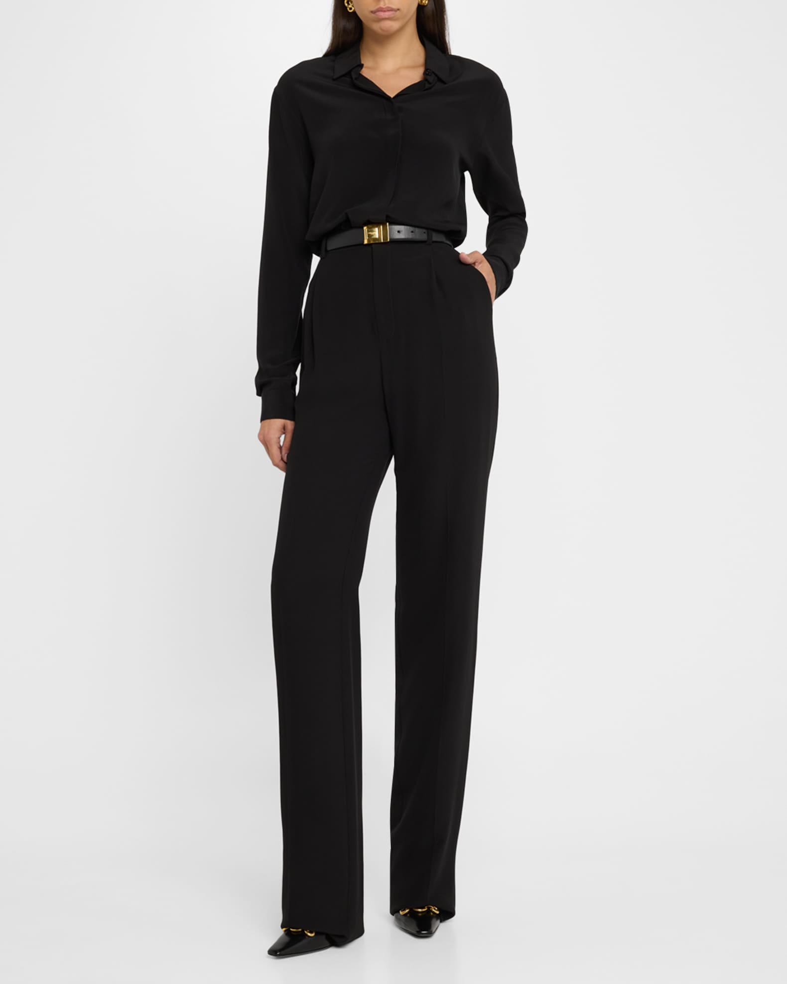 Pleated Straight-Leg Silk Suiting Trousers 1