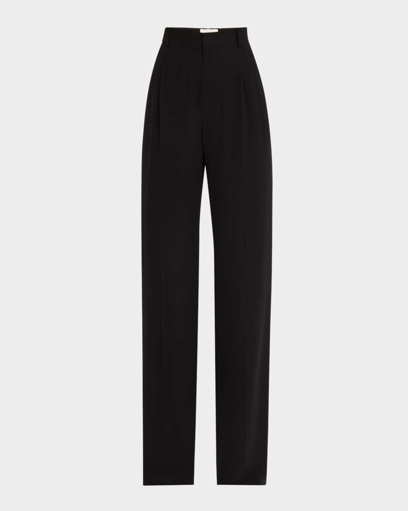 Pleated Straight-Leg Silk Suiting Trousers 0