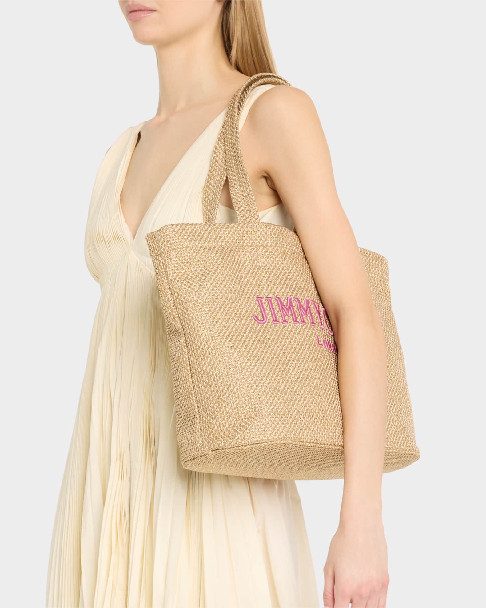 Jimmy Choo East-West Raffia Beach Tote Bag | Neiman Marcus