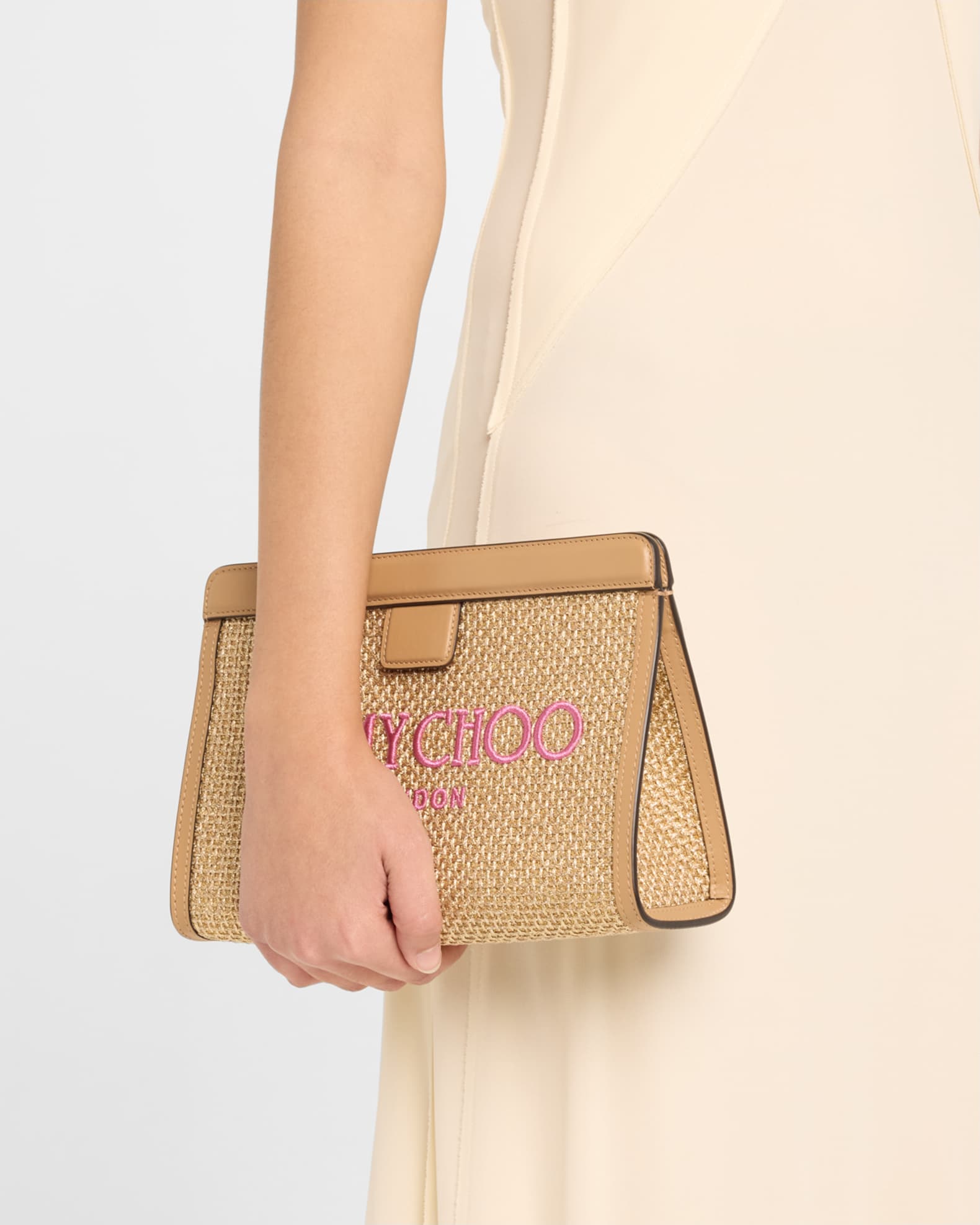 Jimmy Choo Avenue Metallic Raffia Pouch Clutch Bag | Neiman