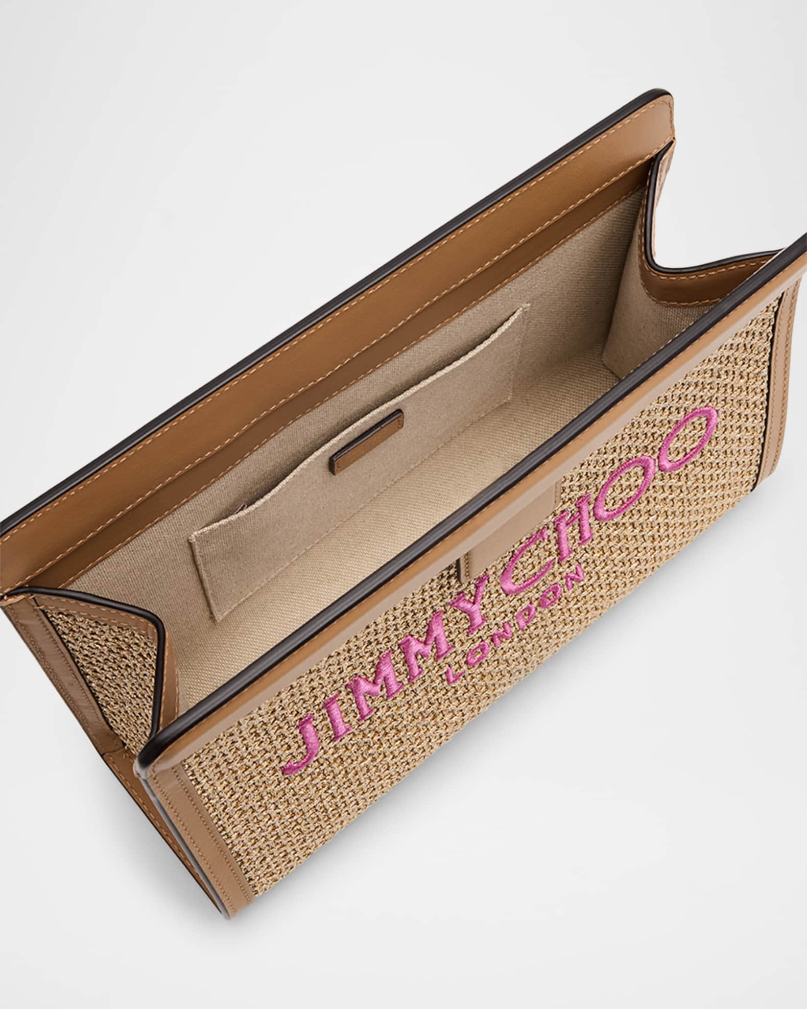 JIMMY CHOO Avenue London Pouch ラフィアレザーポーチ クラッチ Avenue Pouch | Paprika/Candy Pink Raffia Embroidered Pouch