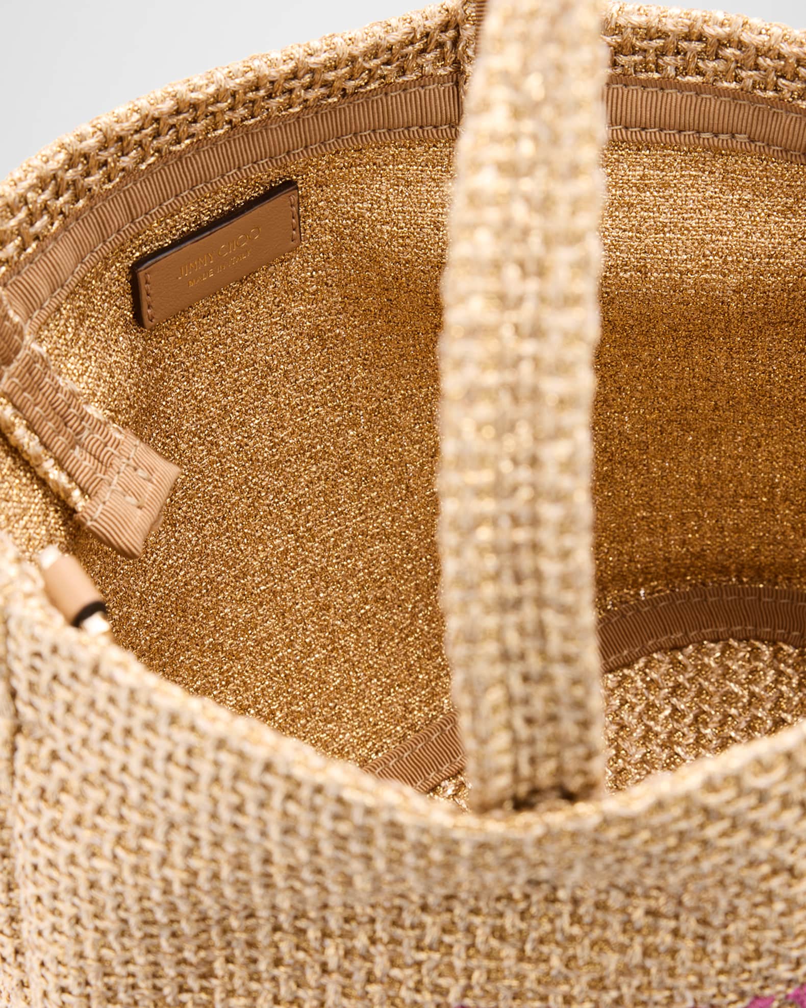 Jimmy Choo Mini Metallic Raffia Beach Tote Bag | Neiman Marcus