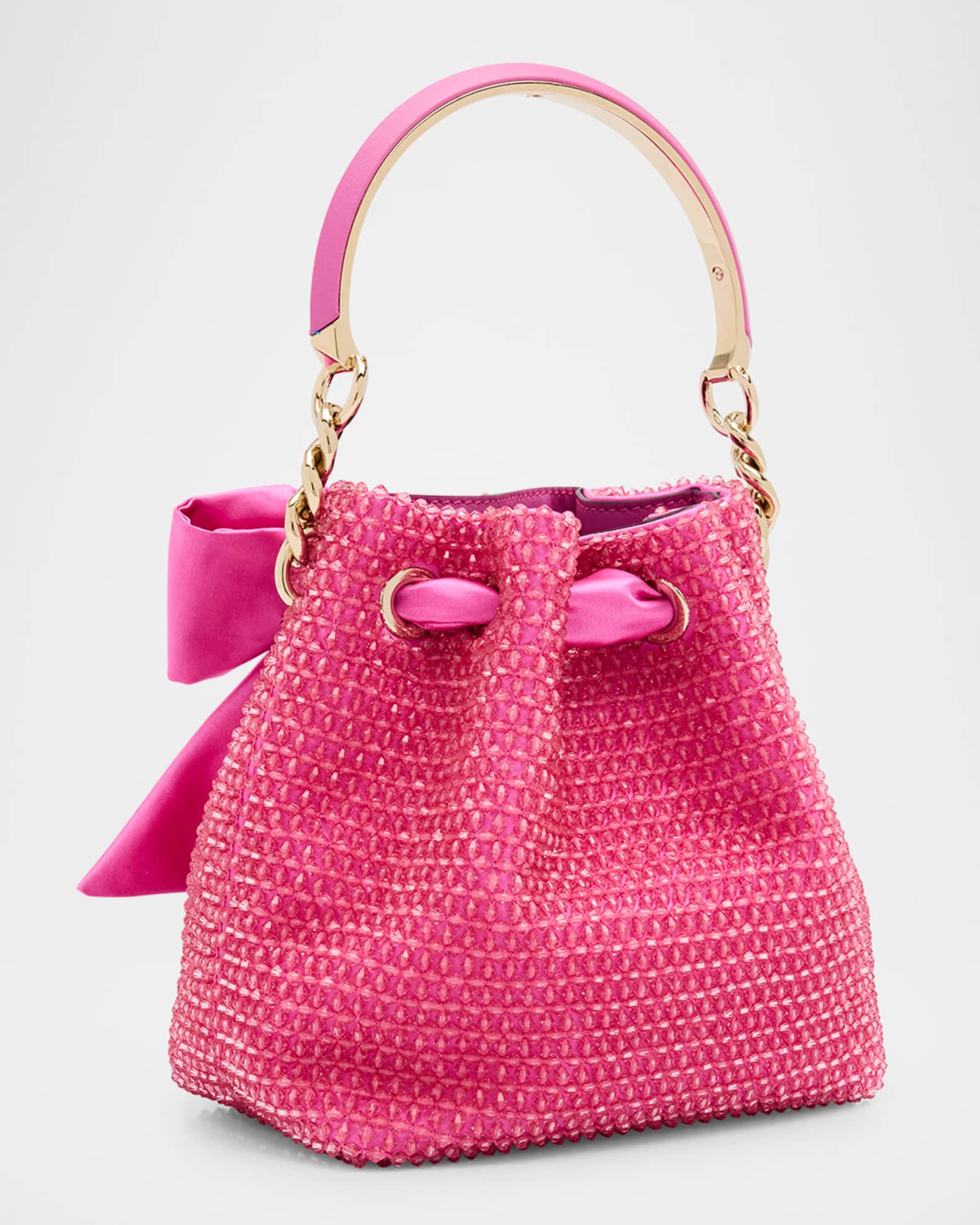 Jimmy Choo Bon Bon Bow Metallic Raffia Bucket Bag | Neiman Marcus