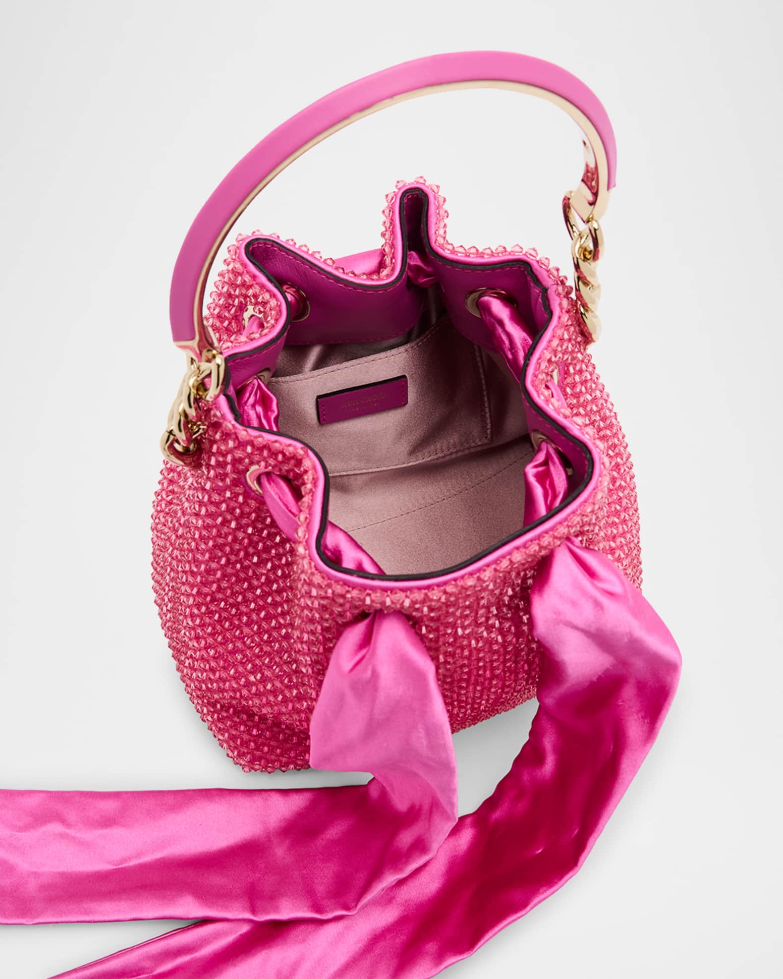 Jimmy Choo Bon Bon Bow Metallic Raffia Bucket Bag | Neiman Marcus