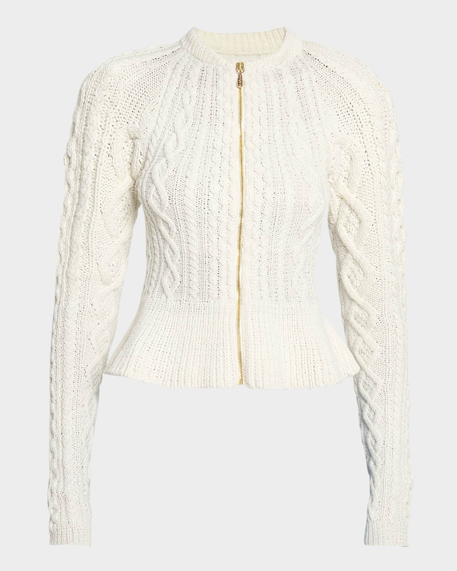 Gabriela Hearst Marcuse Cashmere Cable Knit Peplum Zip Jacket Neiman Marcus