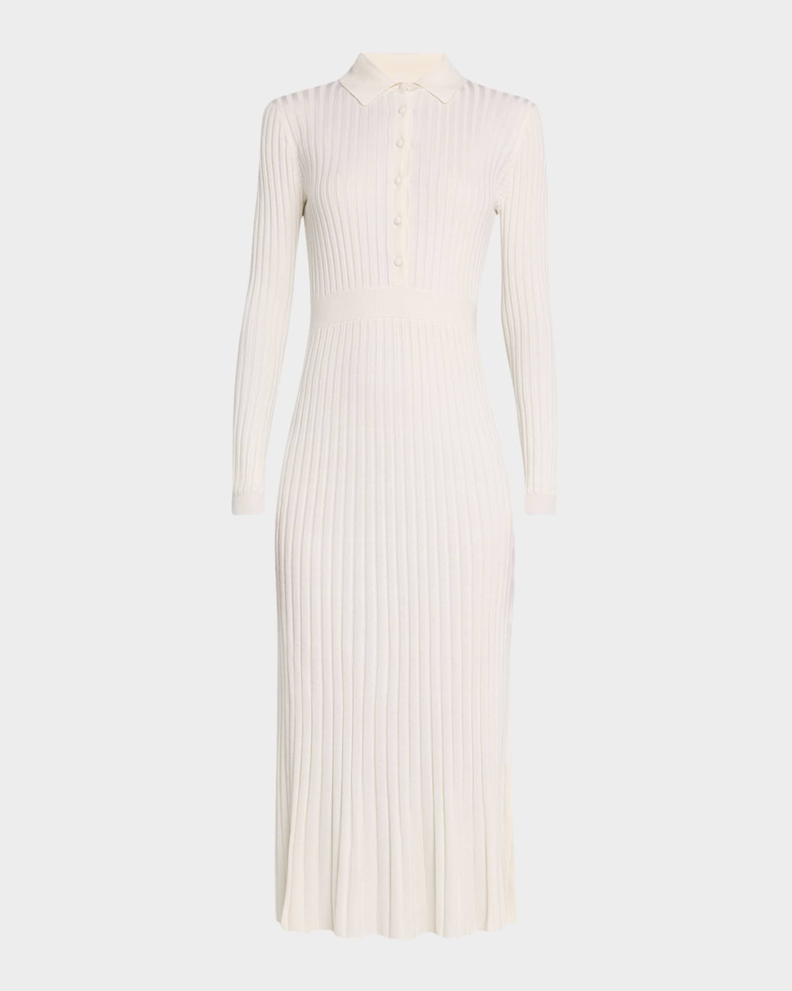 Ardor Long-Sleeve Rib-Knit Midi Polo Dress 0