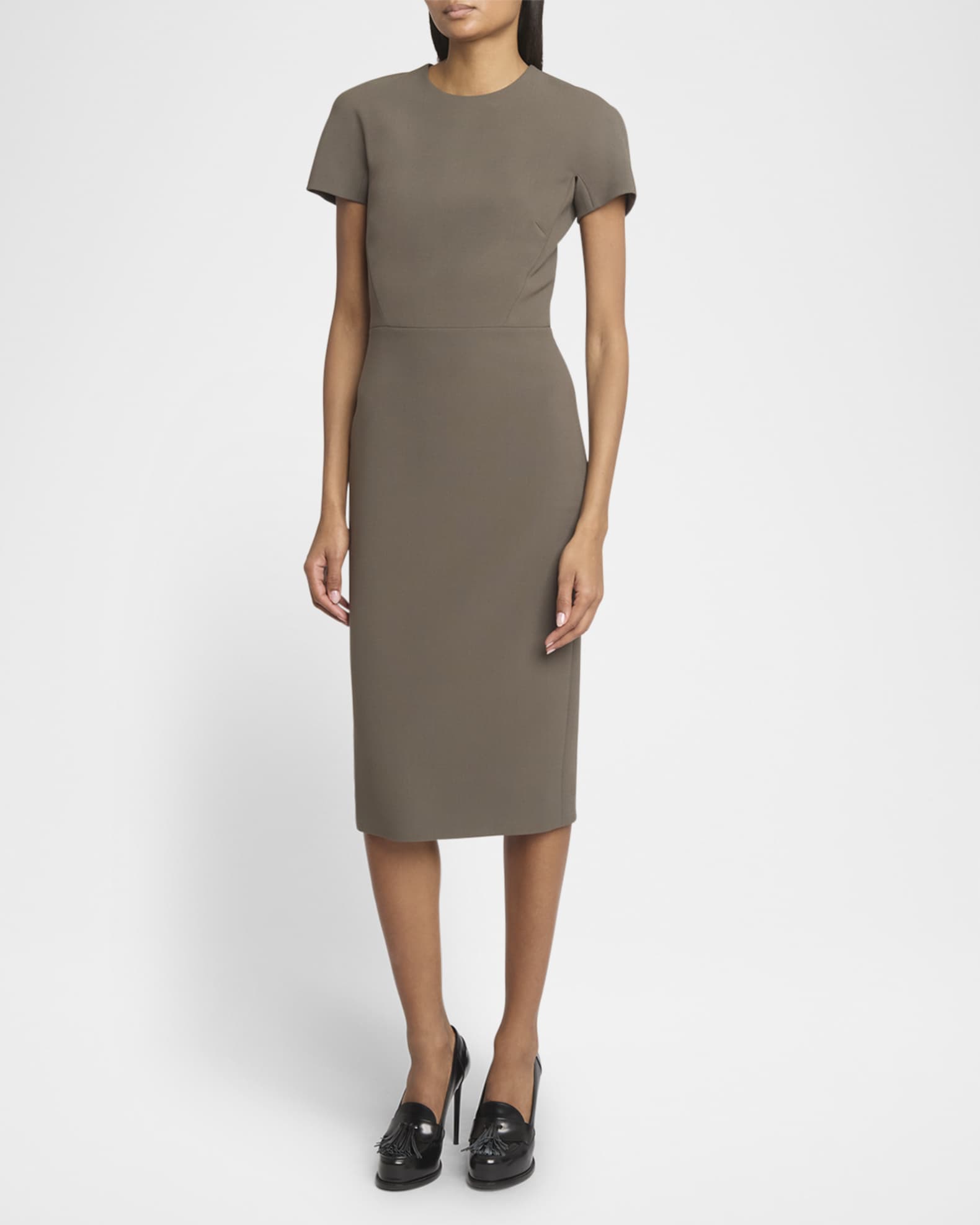 Victoria Beckham Short-Sleeve Fitted Midi T-Shirt Dress | Neiman Marcus