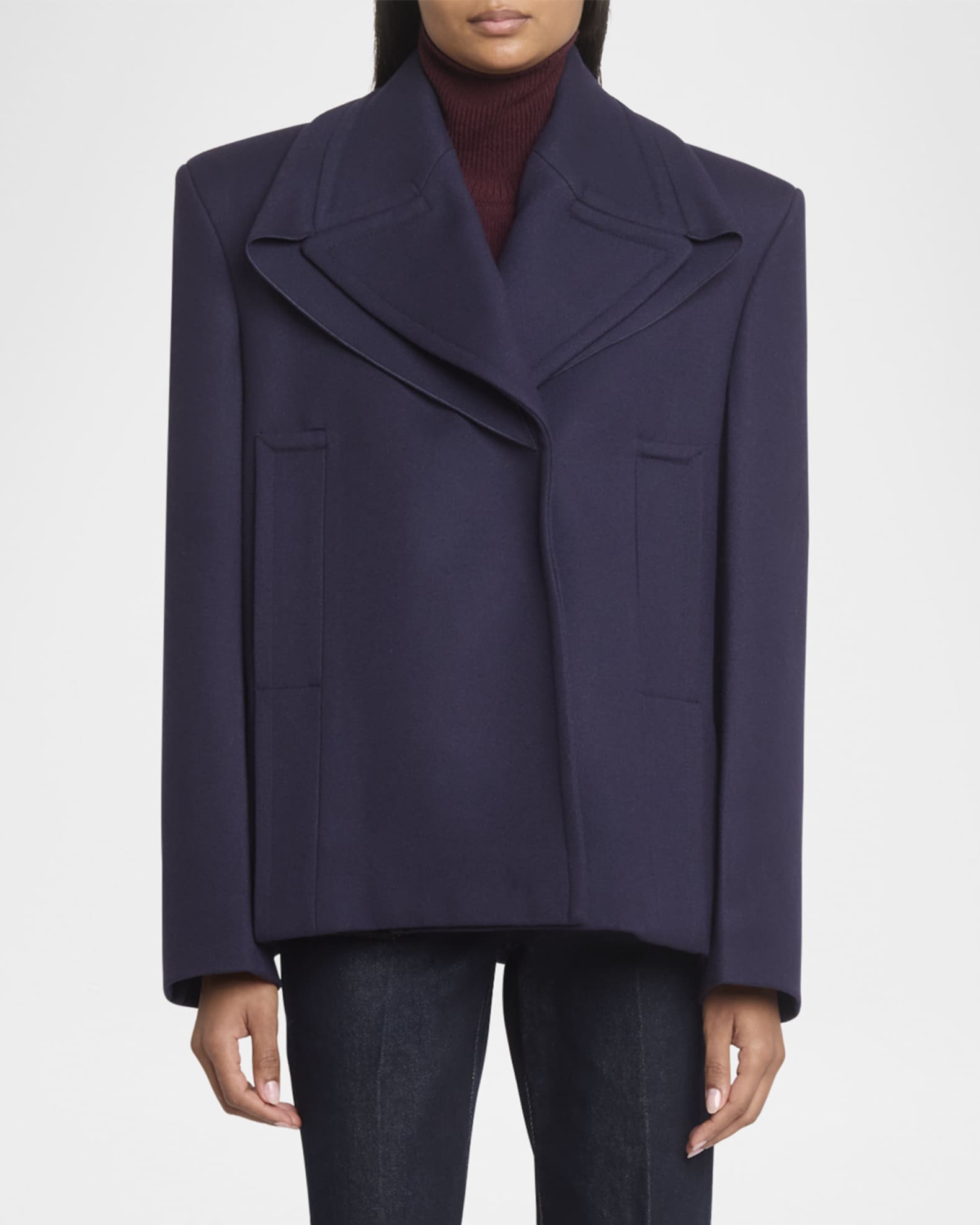 Victoria Beckham Pointed Shoulder Single Breasted Wool Peacoat Neiman Marcus