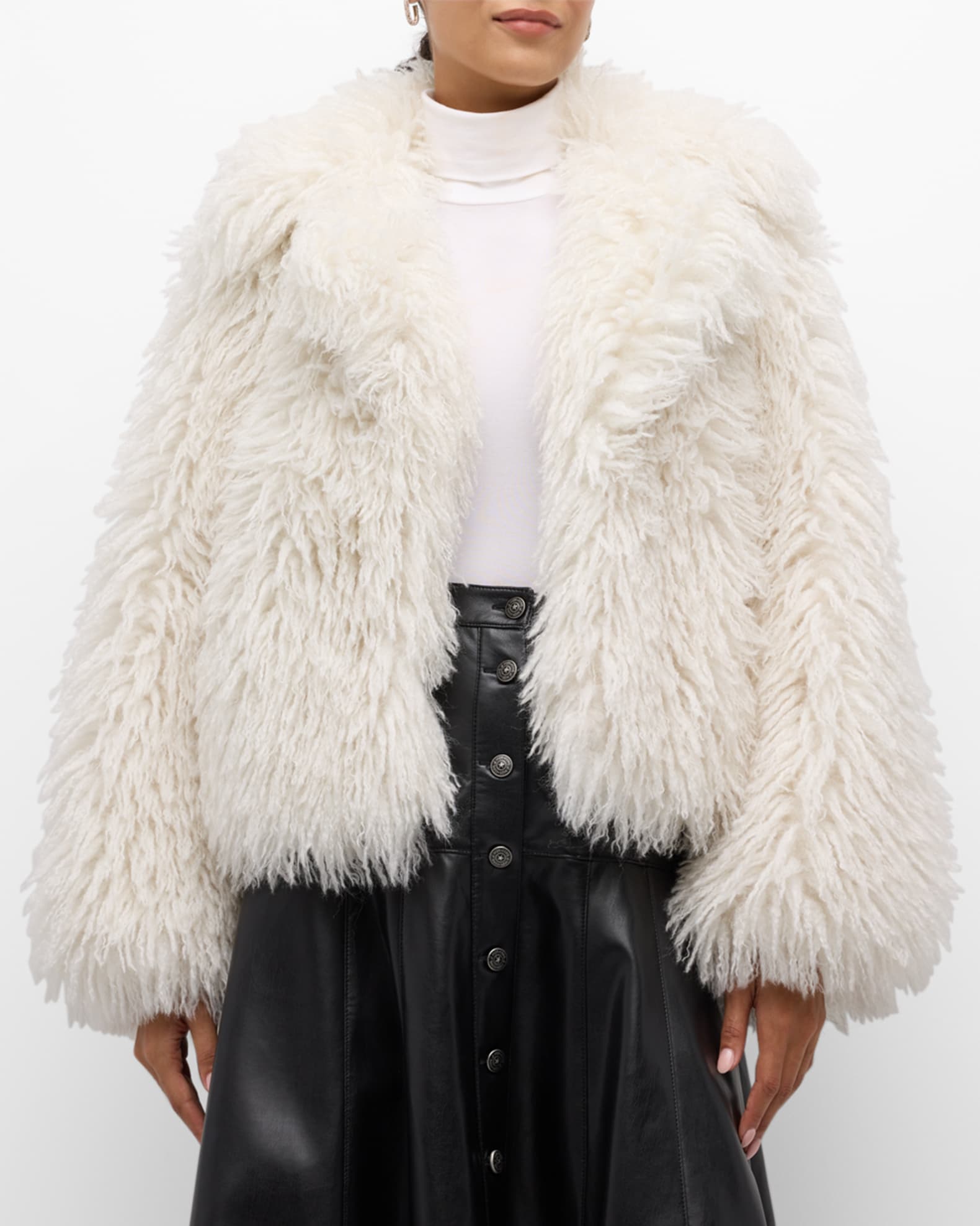 Cinq A Sept Cade Faux Fur Short Coat Ivory Cream