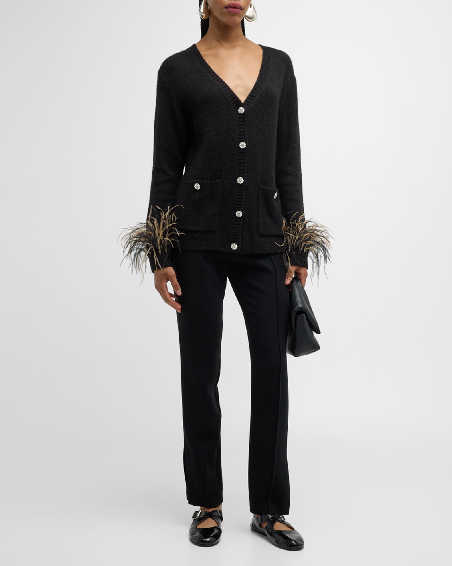 Dreama Marnie Feathered-Cuff Cardigan 1
