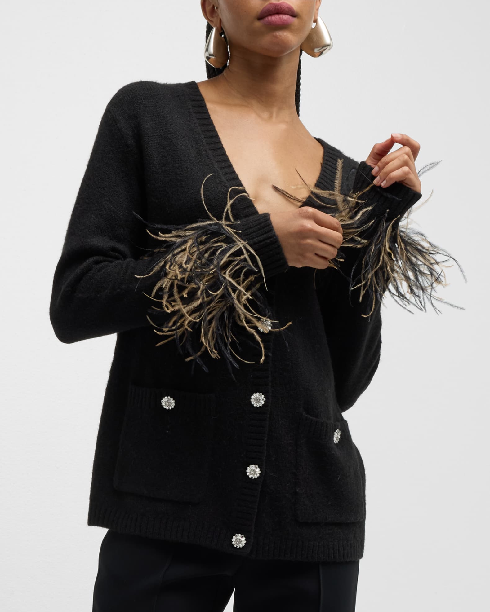 Cinq a Sept Dreama Marnie Feathered-Cuff Cardigan | Neiman