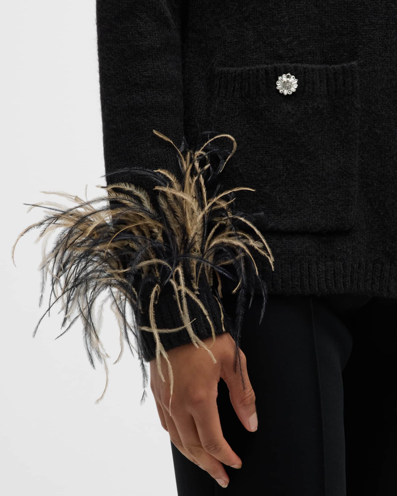 Cinq a Sept Dreama Marnie Feathered-Cuff Cardigan | Neiman