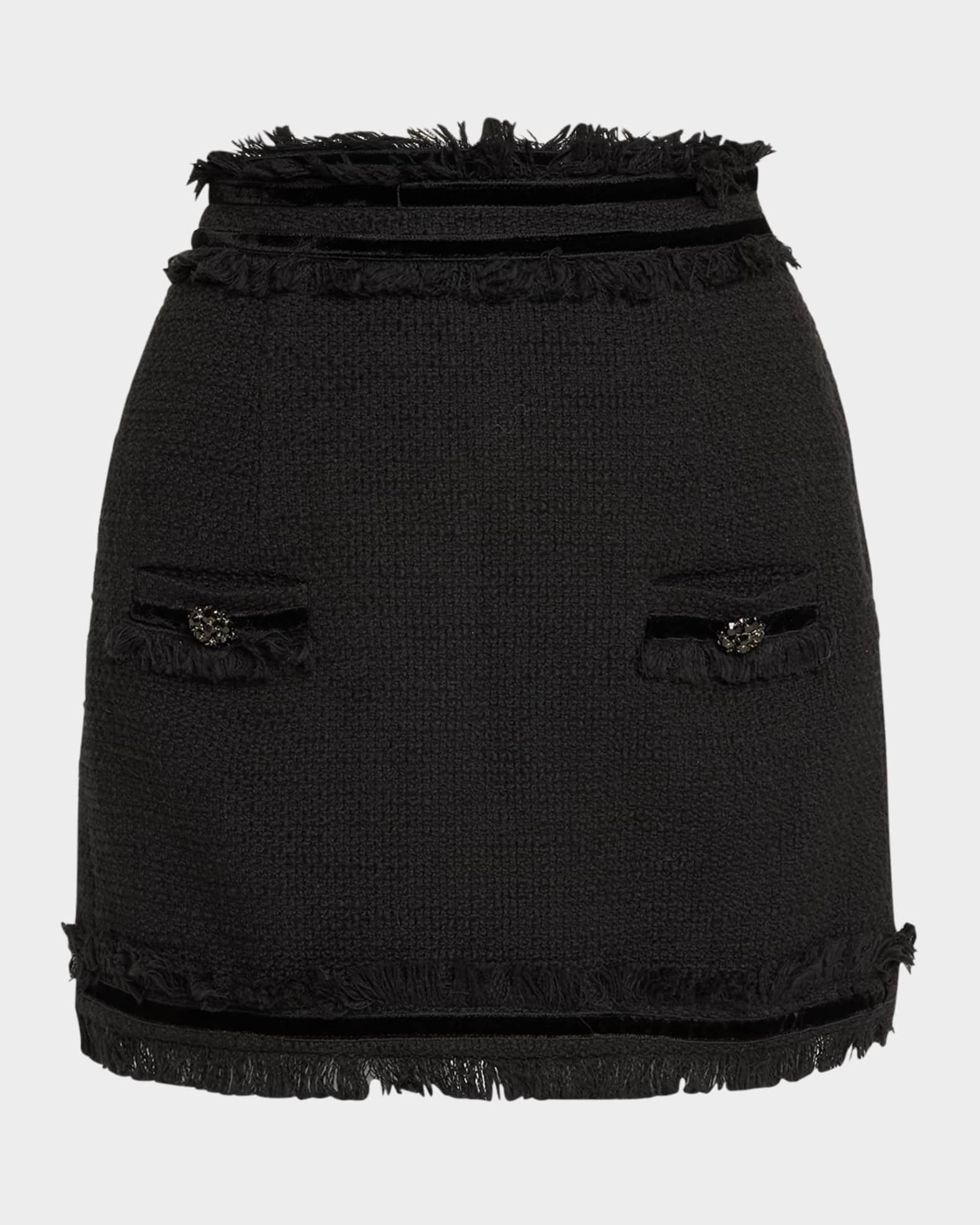 Cinq A Sept Christie Fringe Tweed Mini Skirt Black Women s 10 Skirts Mini Skirts