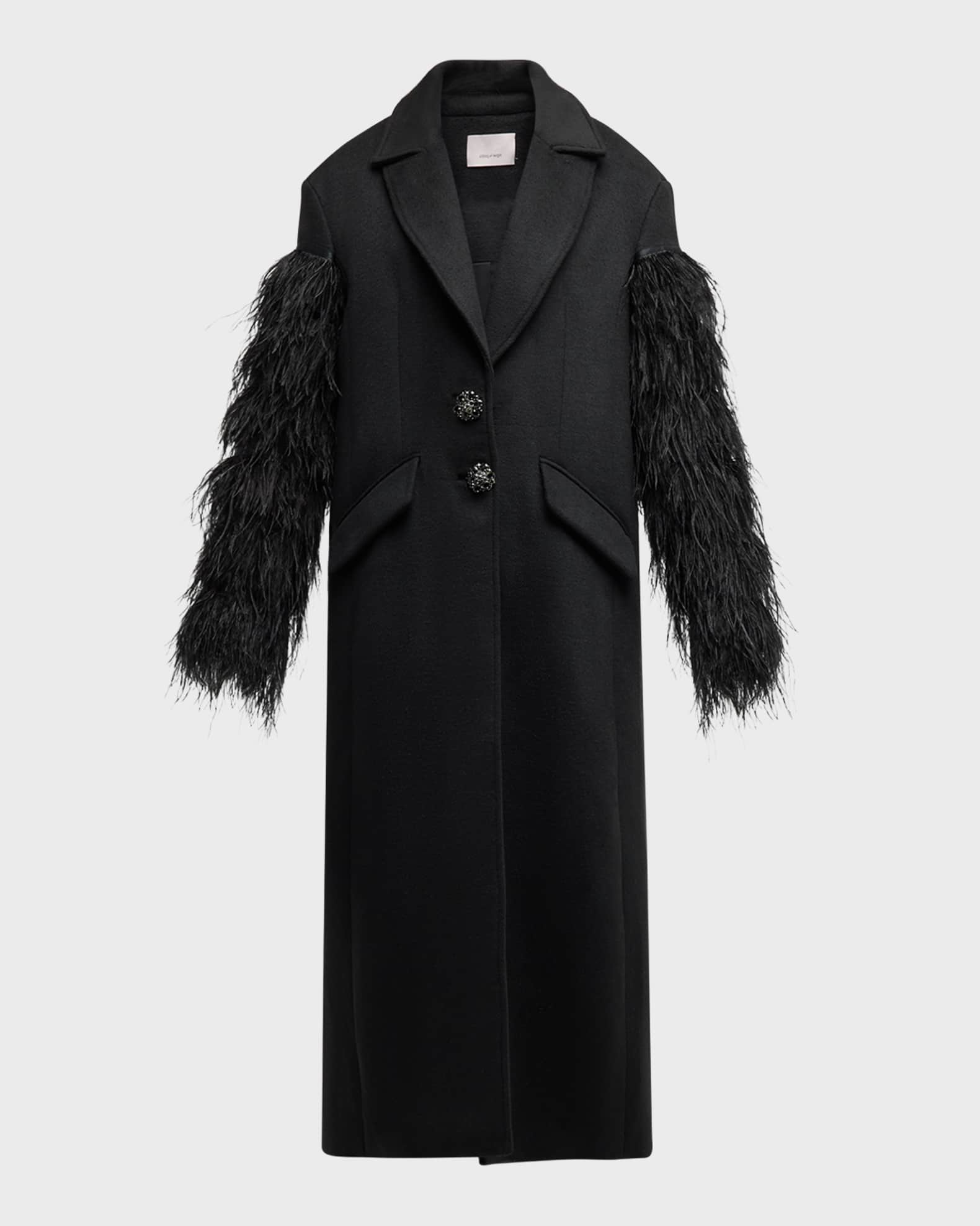 Ali Feather Sleeve Long Wool Blend Coat