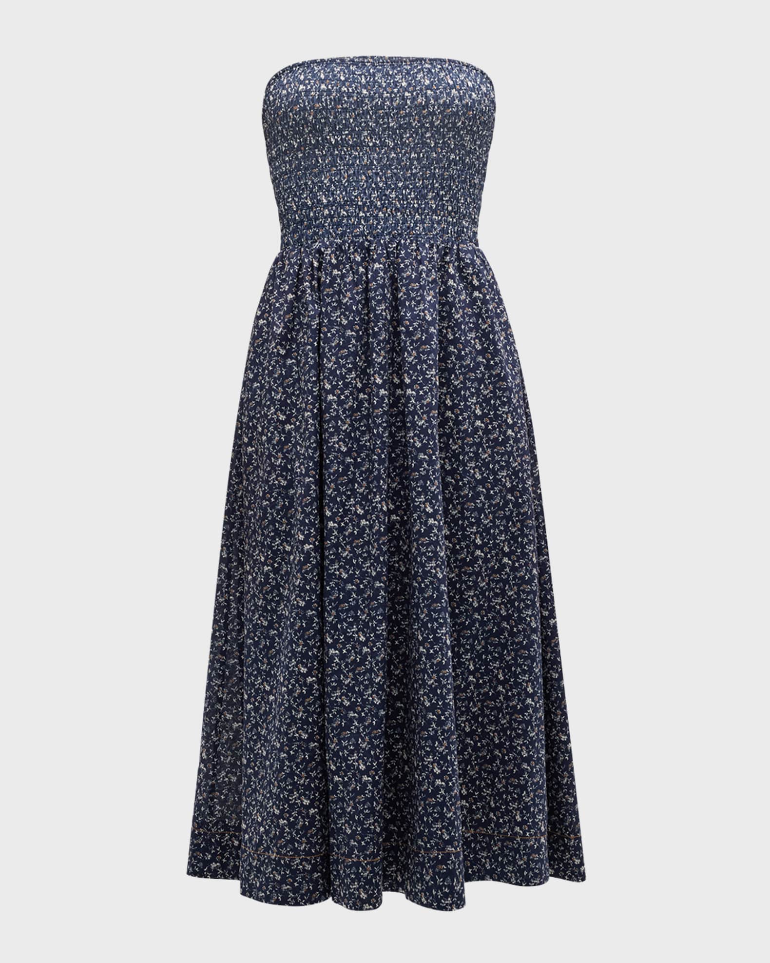 Veronica Beard Cornelia Floral Strapless Midi Dress | Neiman Marcus