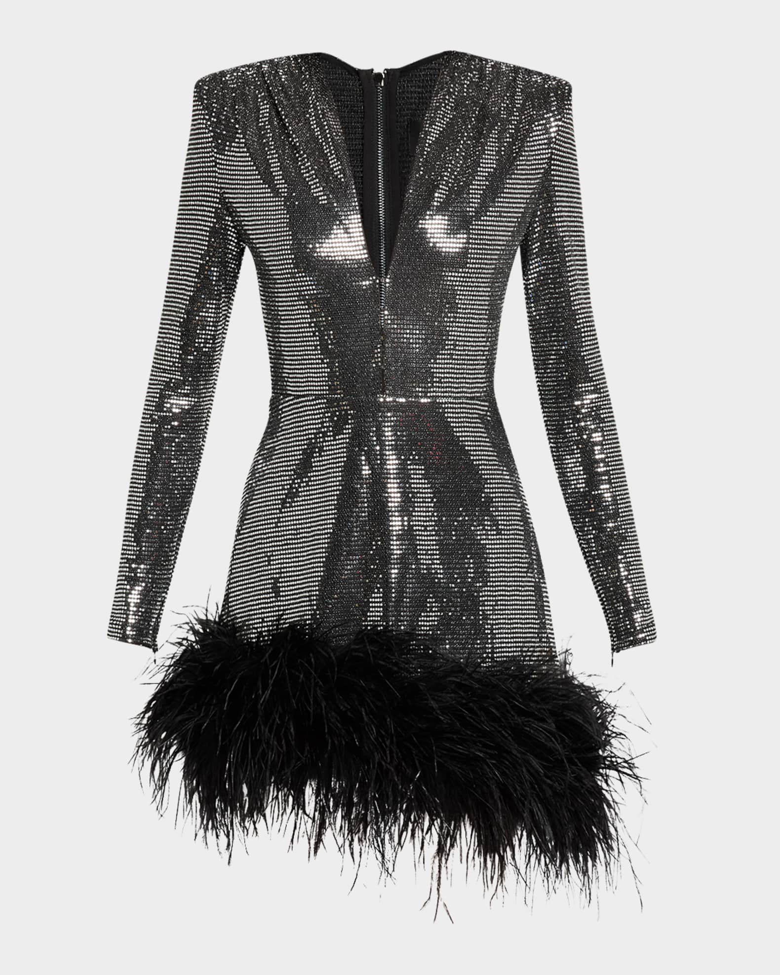 Bronx and Banco Kyoto Sequin Feather Trim Mini Dress Neiman Marcus