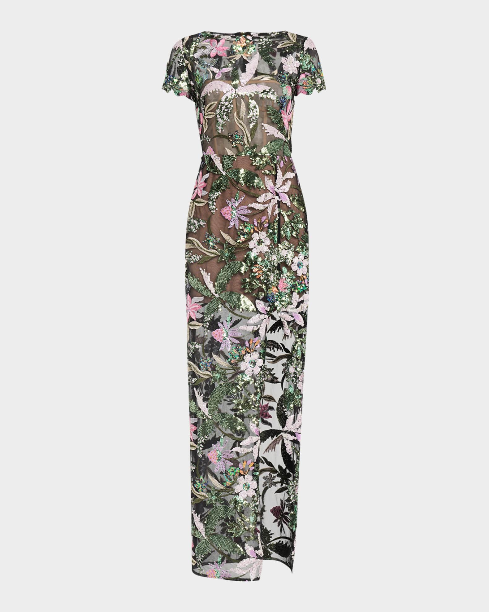 Bronx and Banco Zinna Side Slit Floral Sequin Gown Neiman Marcus