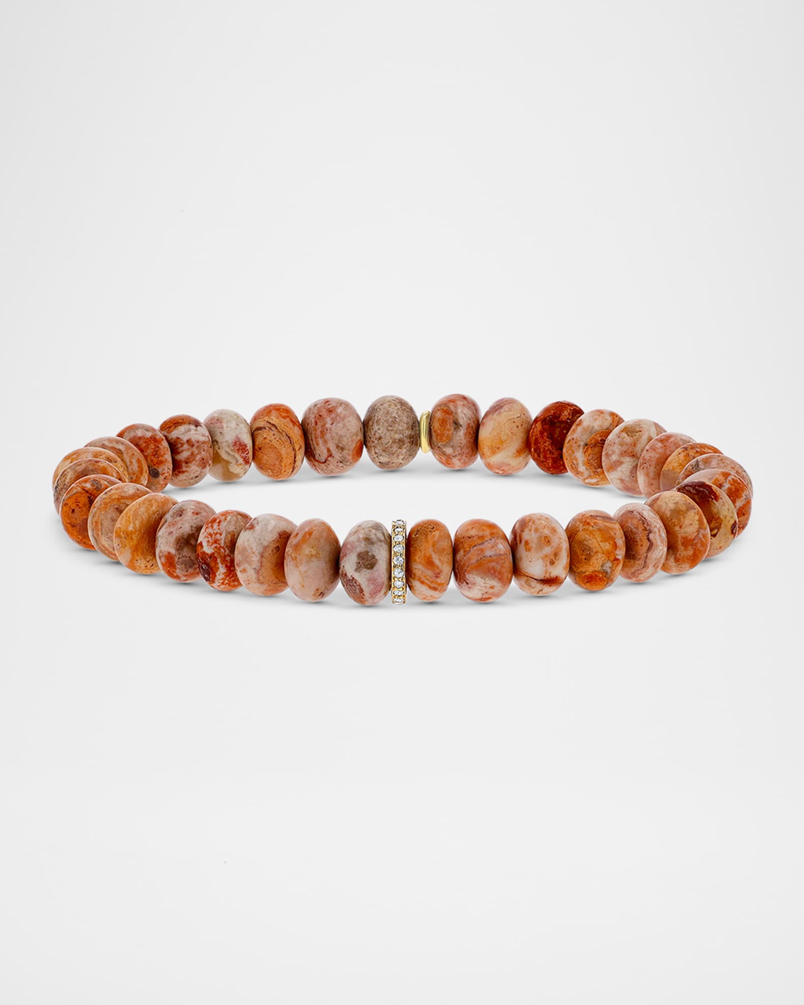Mexican Fire Opal 8mm Bead Bracelet with 1 Diamond Rondelle 0