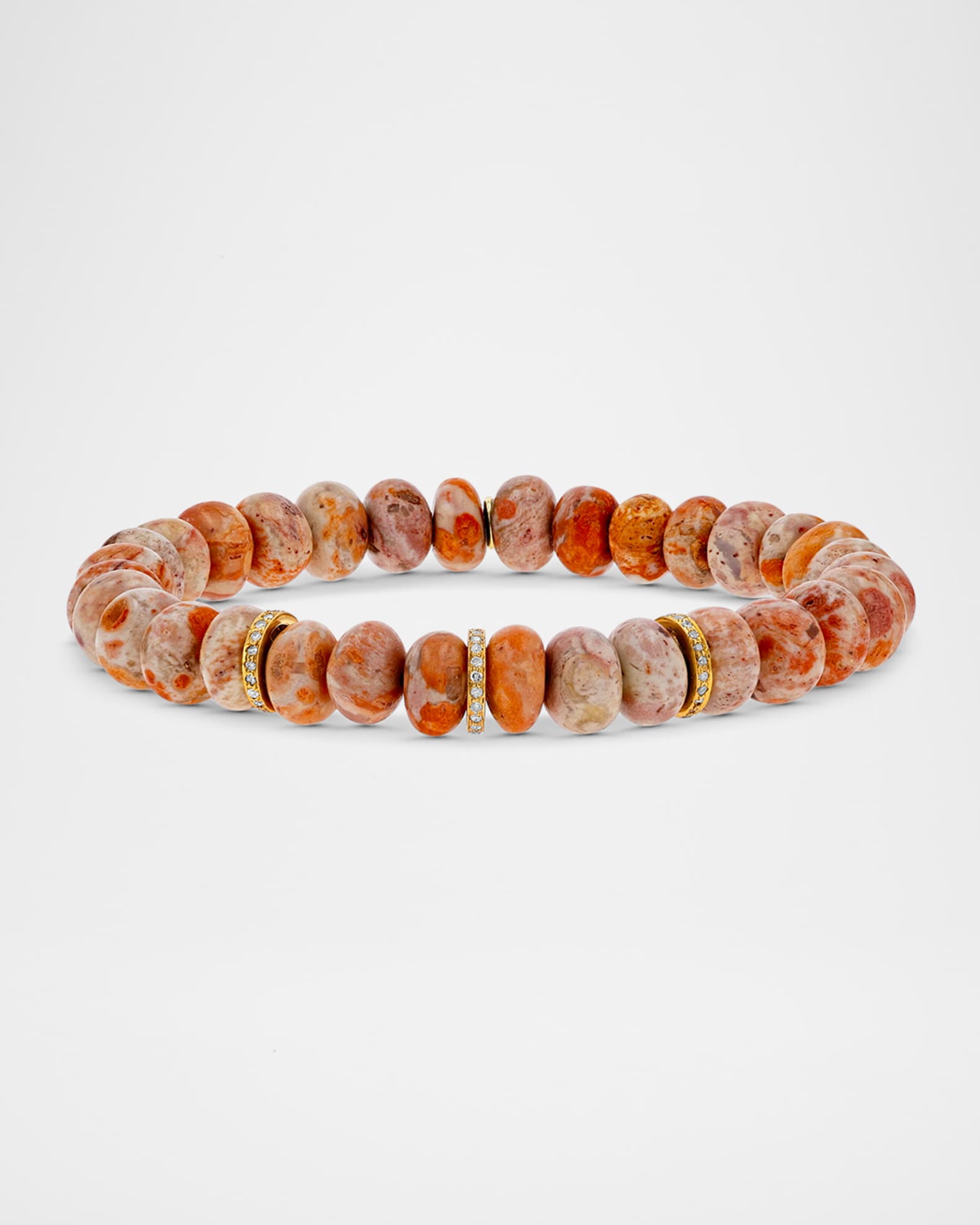 Mexican Fire Opal 8mm Bead Bracelet with 3 Diamond Rondelles 0