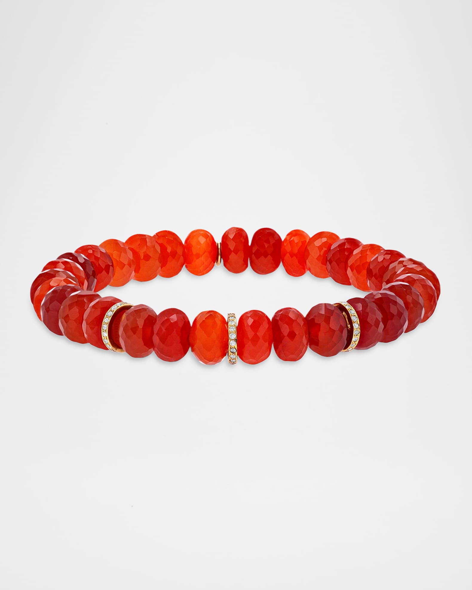 Dark Carnelian 8mm Bead Bracelet with 3 Diamond Rondelles 0