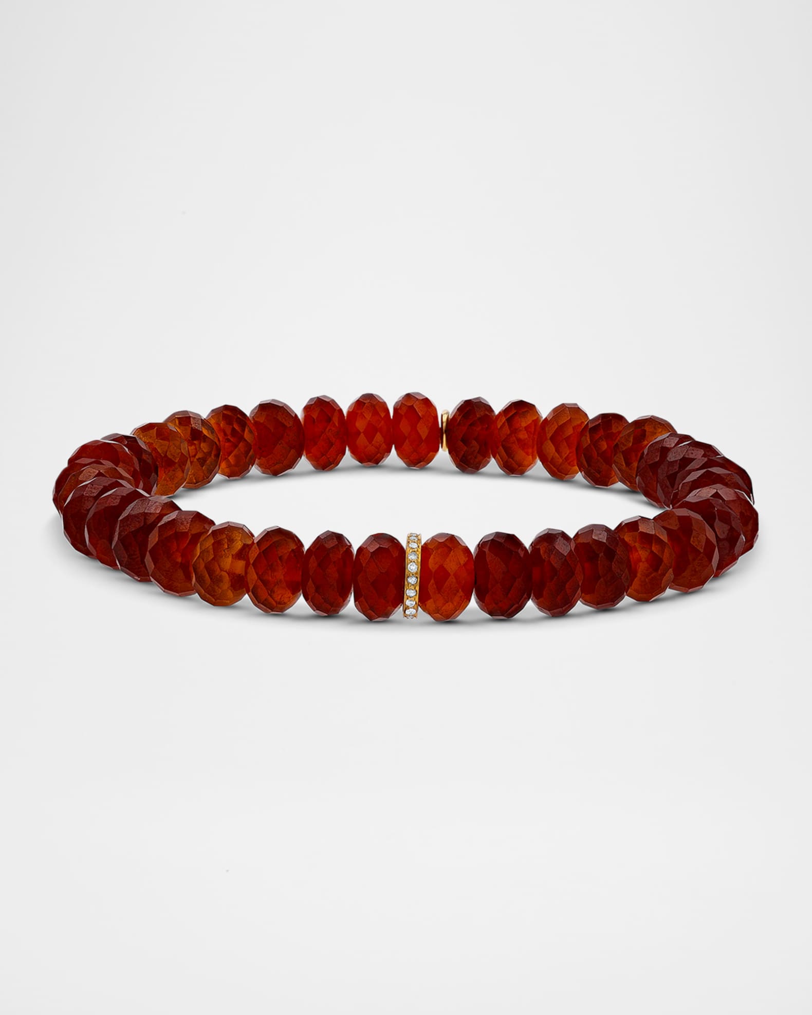 Hessonite Garnet 8mm Bead Bracelet with 1 Diamond Rondelle 0