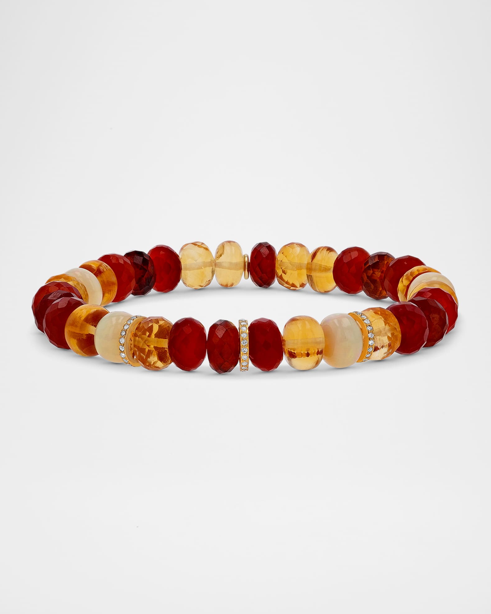 Orange Mix 8mm Bead Bracelet with 3 Diamond Rondelles 0