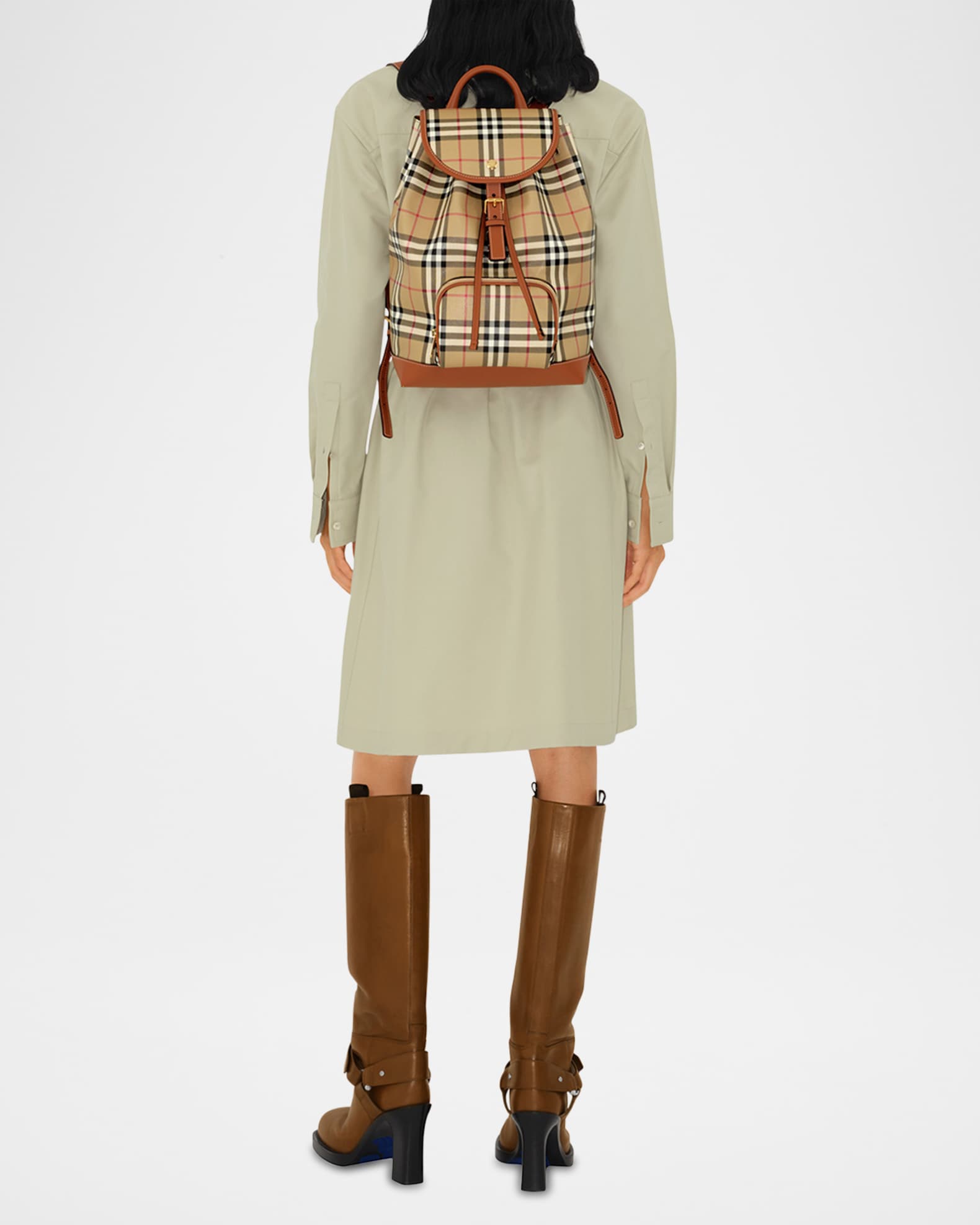 Burberry Check Drawstring Coated Cotton Backpack Neiman Marcus