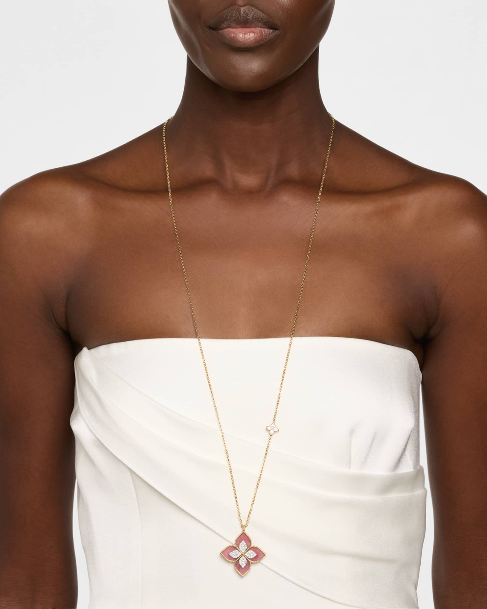 18K Yellow Gold Diamond and Rhodonite Necklace, 33"L 1