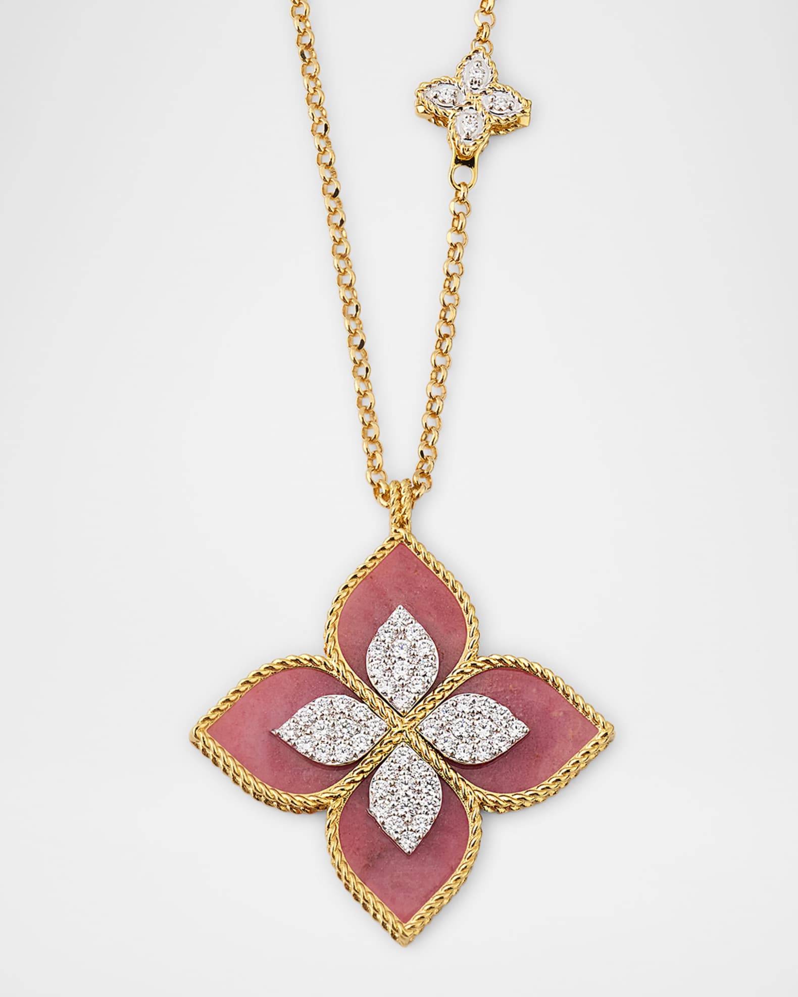 18K Yellow Gold Diamond and Rhodonite Necklace, 33"L 0