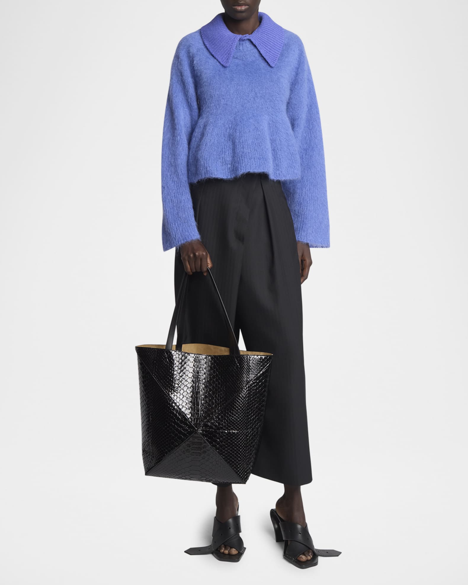 Loewe Puzzle Fold Large Patent Python-Embossed Tote Bag Loewe Puzzle Fold Large Patent Python-Embossed Tote Bag