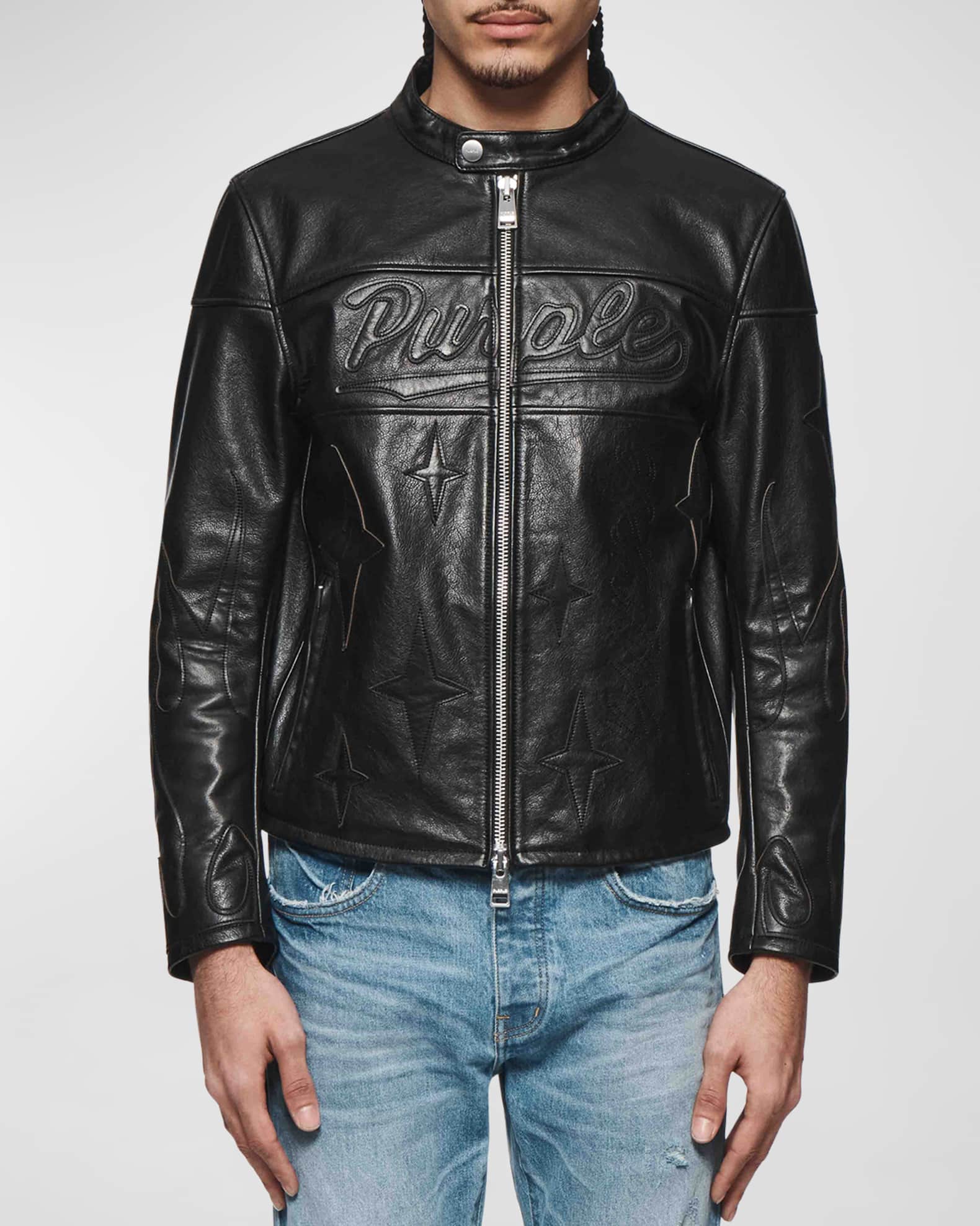 Men's Leather Zip Moto Jacket 0