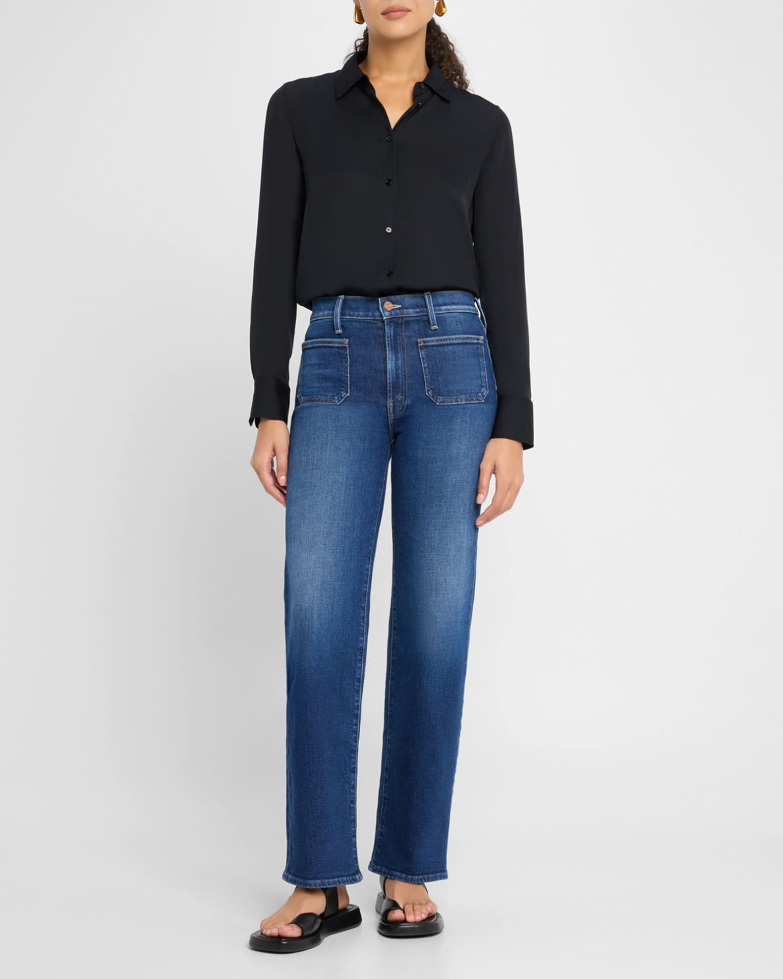 MOTHER Lil' Patch Pocket Rambler Zip Sneak Jeans | Neiman Marcus