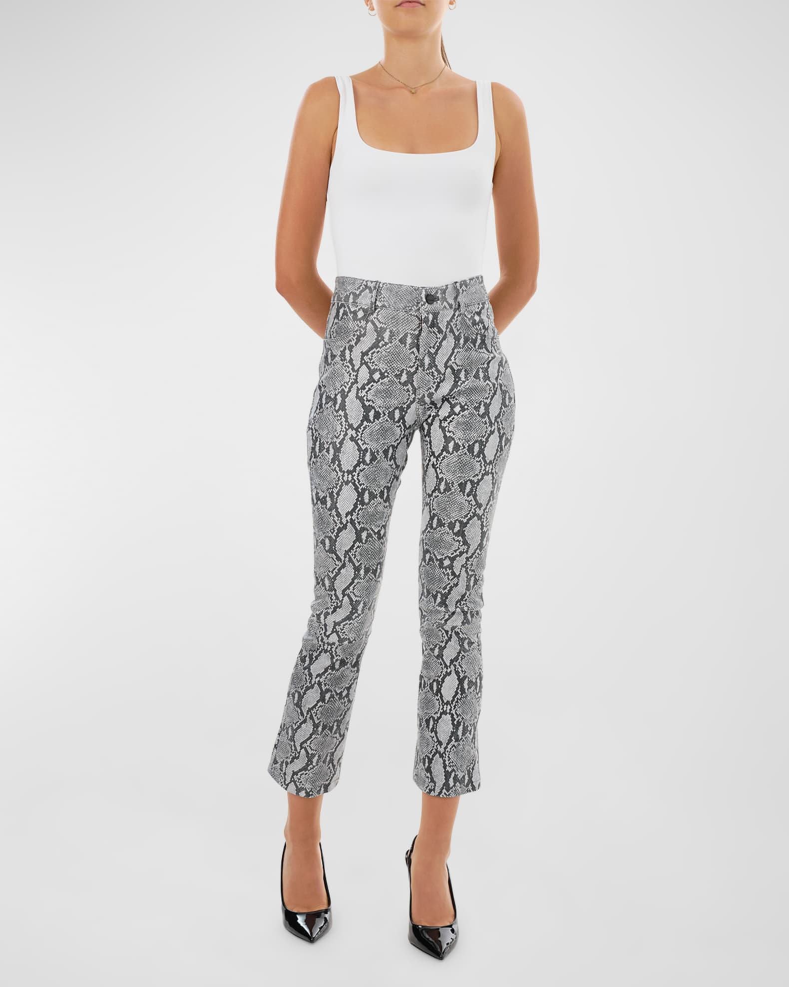 Faris Cropped Stretch Leather Flare Pants  1