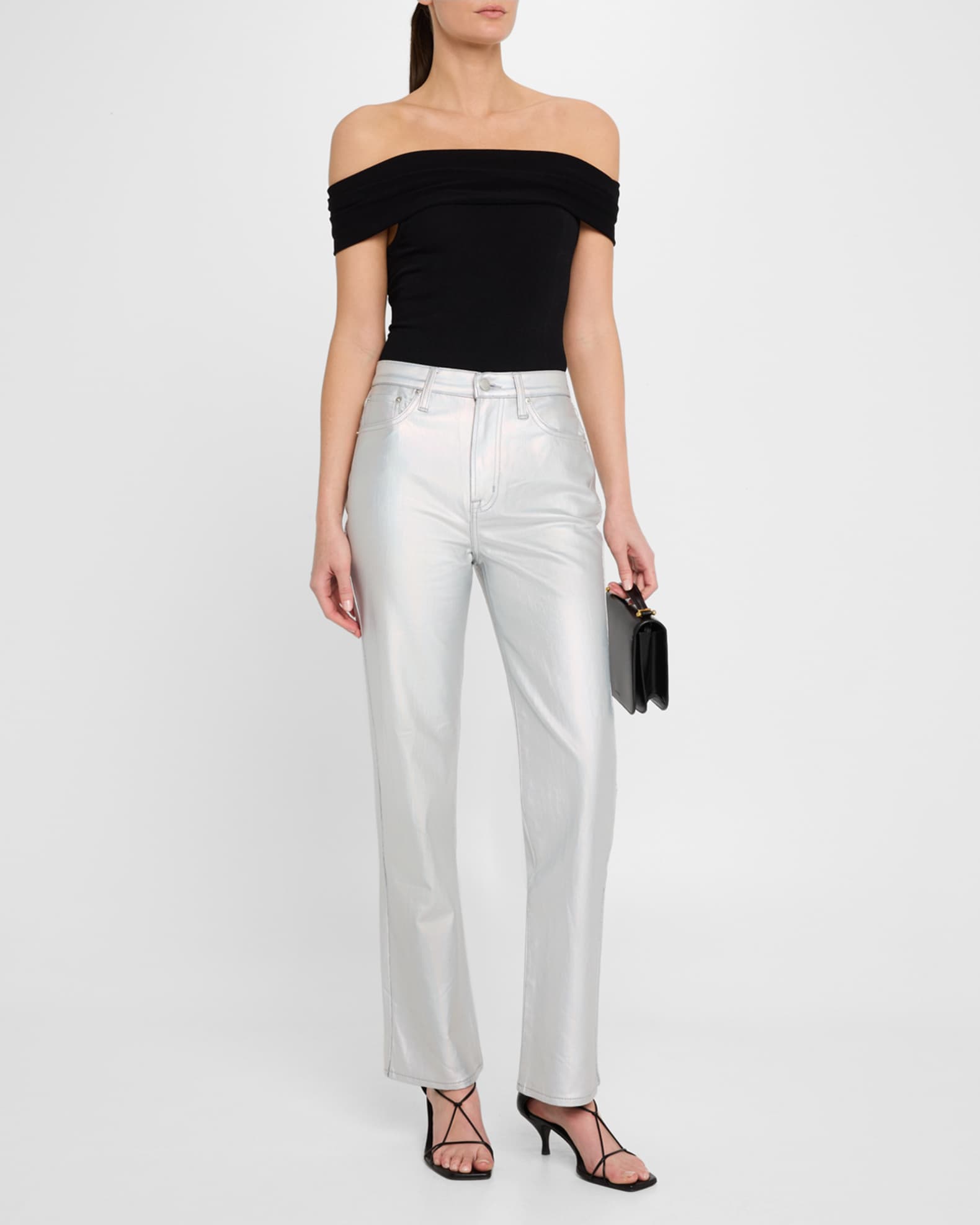 Cassie Super High-Rise Straight Crop Metallic Jeans 1