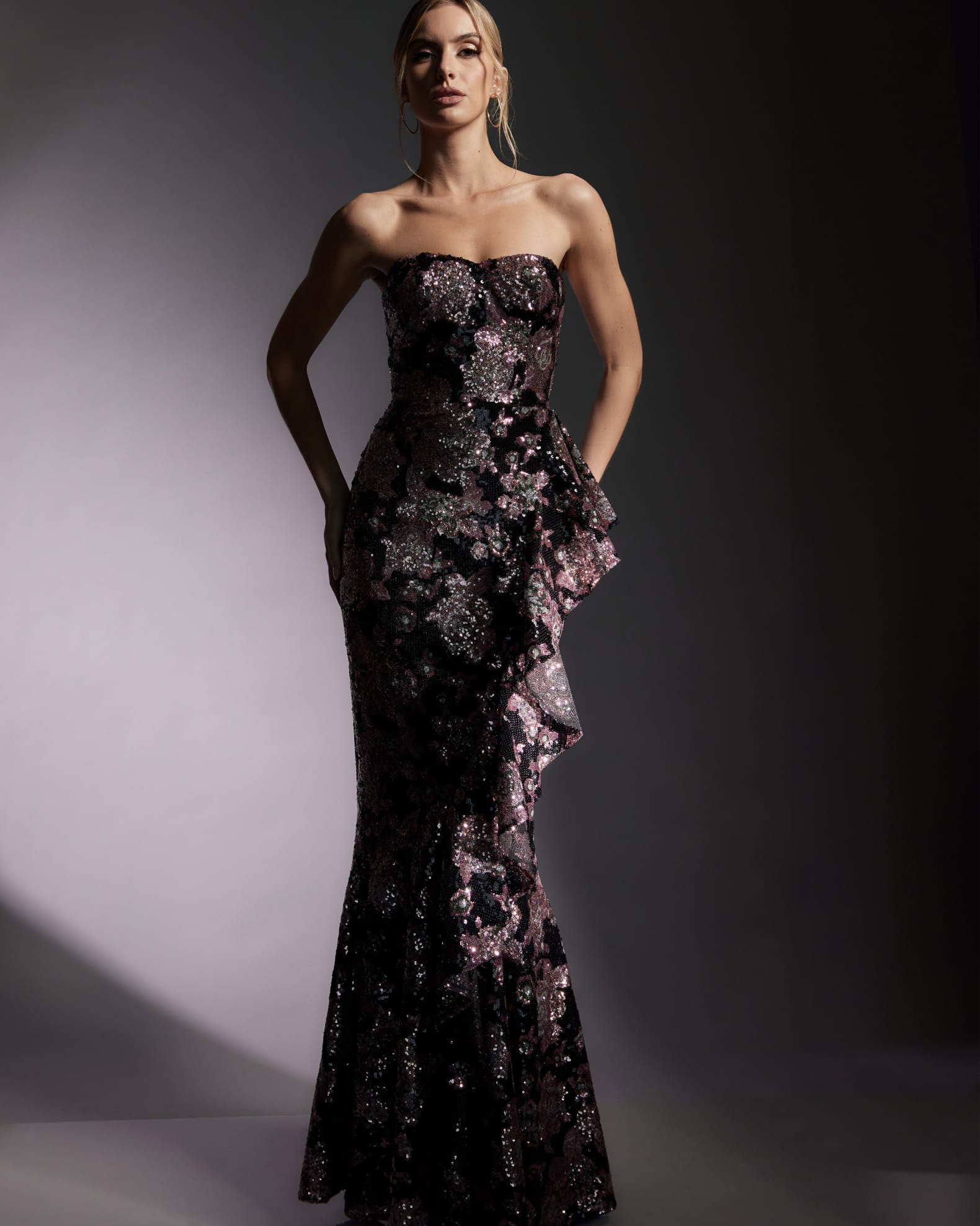 Jona Strapless Floral Sequin Mermaid Gown