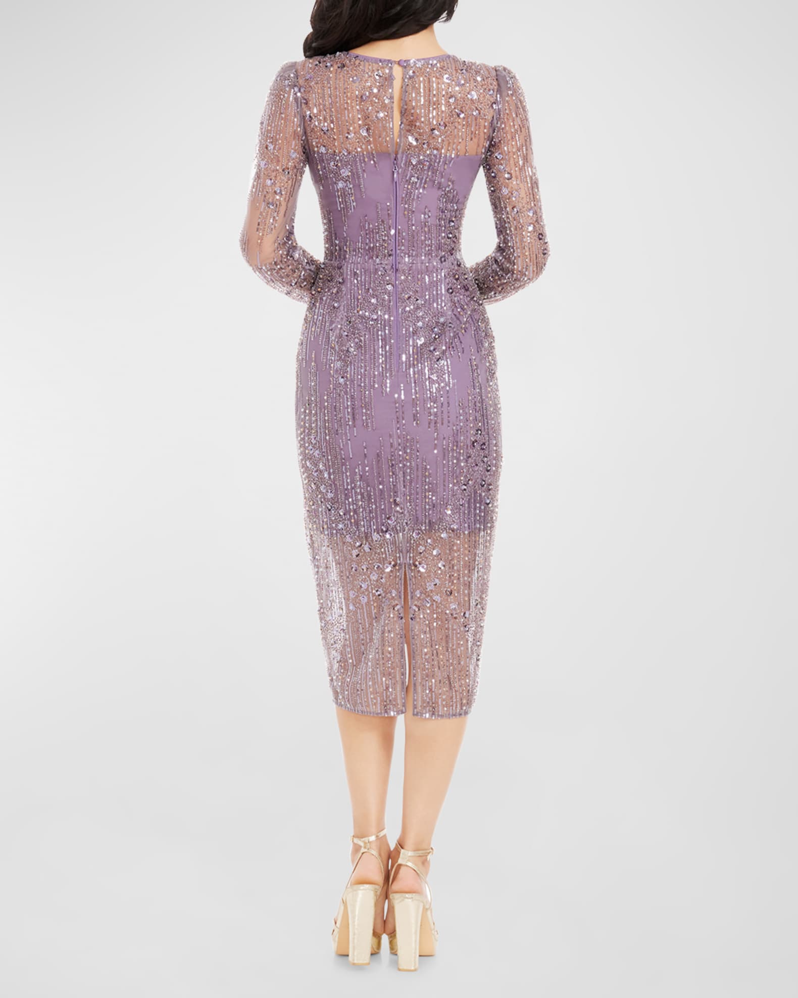 Dress the Population Black Label Sophia Bead and Sequin Illusion Midi Dress Neiman Marcus
