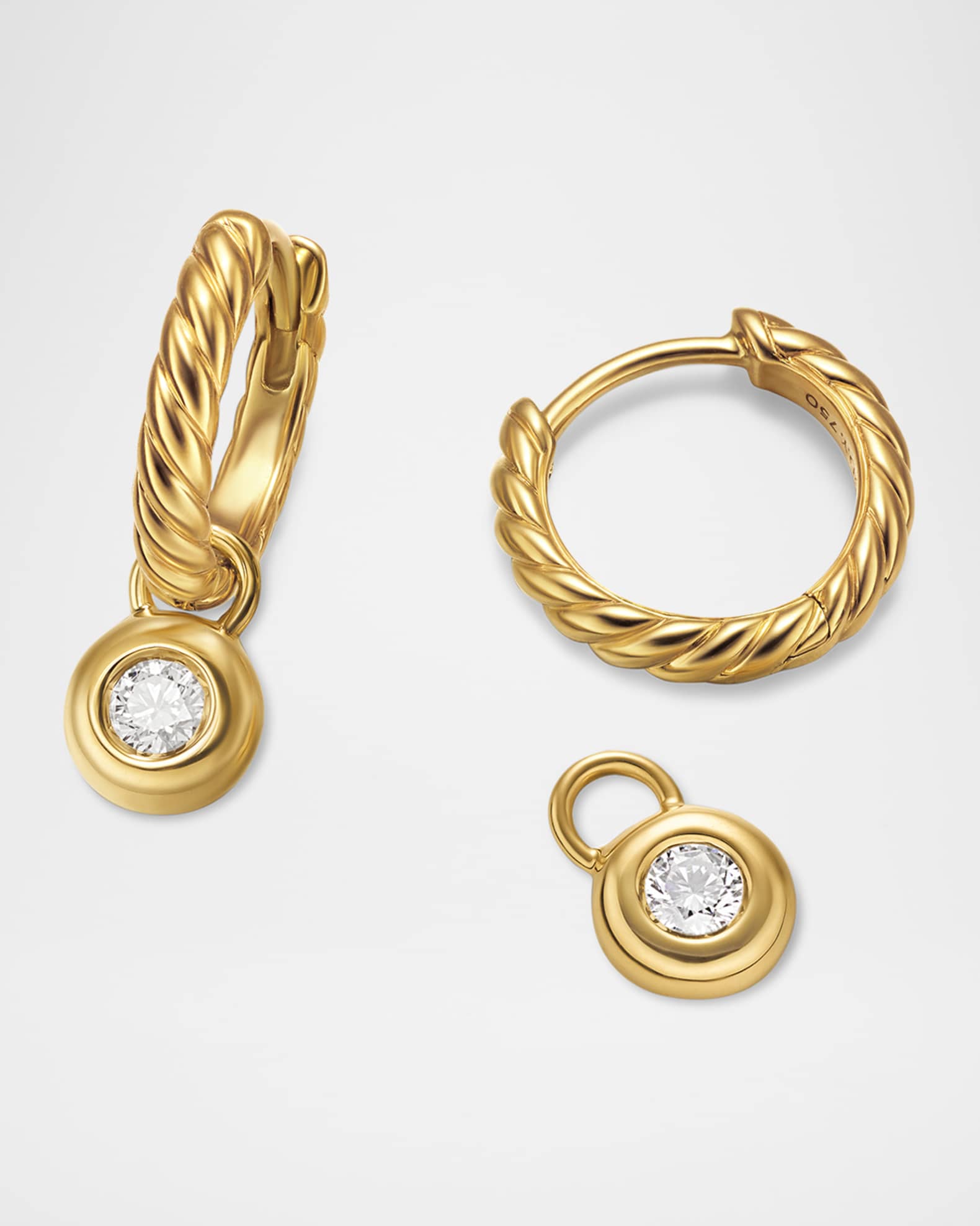 Petite Modern Cable Huggie Drop Earrings in 18K Gold with Diamonds, 18.5mm 1