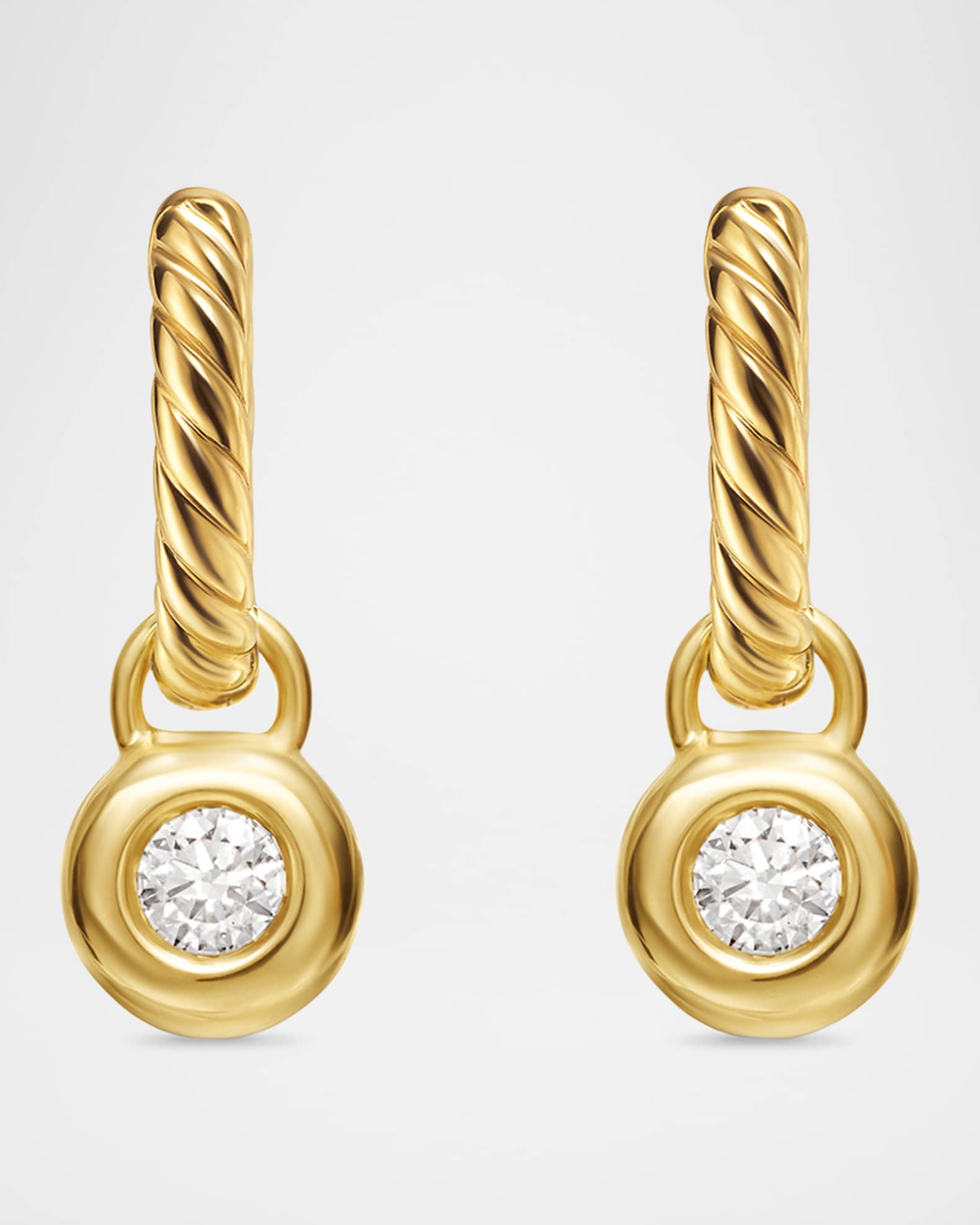 Petite Modern Cable Huggie Drop Earrings in 18K Gold with Diamonds, 18.5mm 0