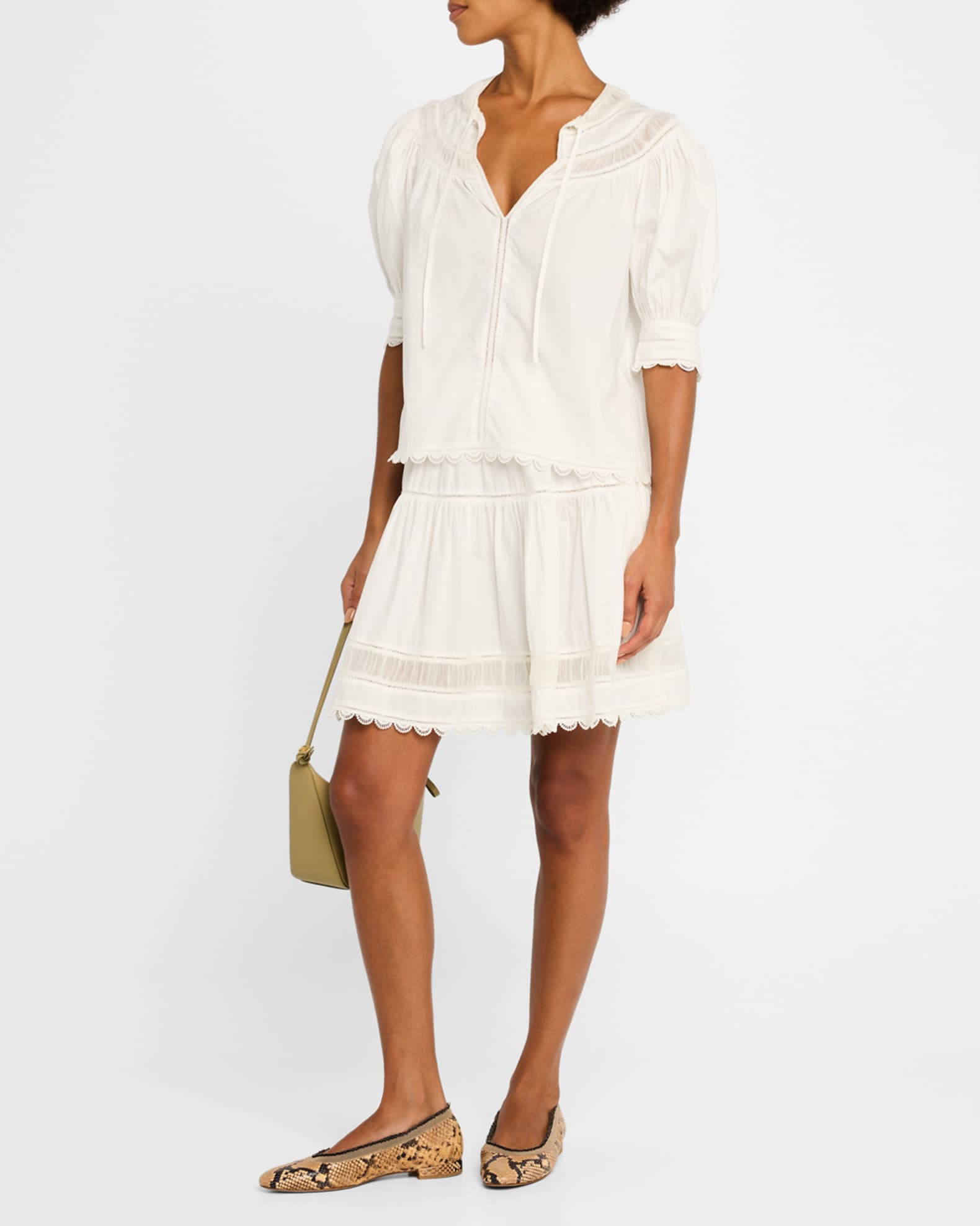 Ulla Johnson Dylan Lace-Inset Cotton Top | Neiman Marcus