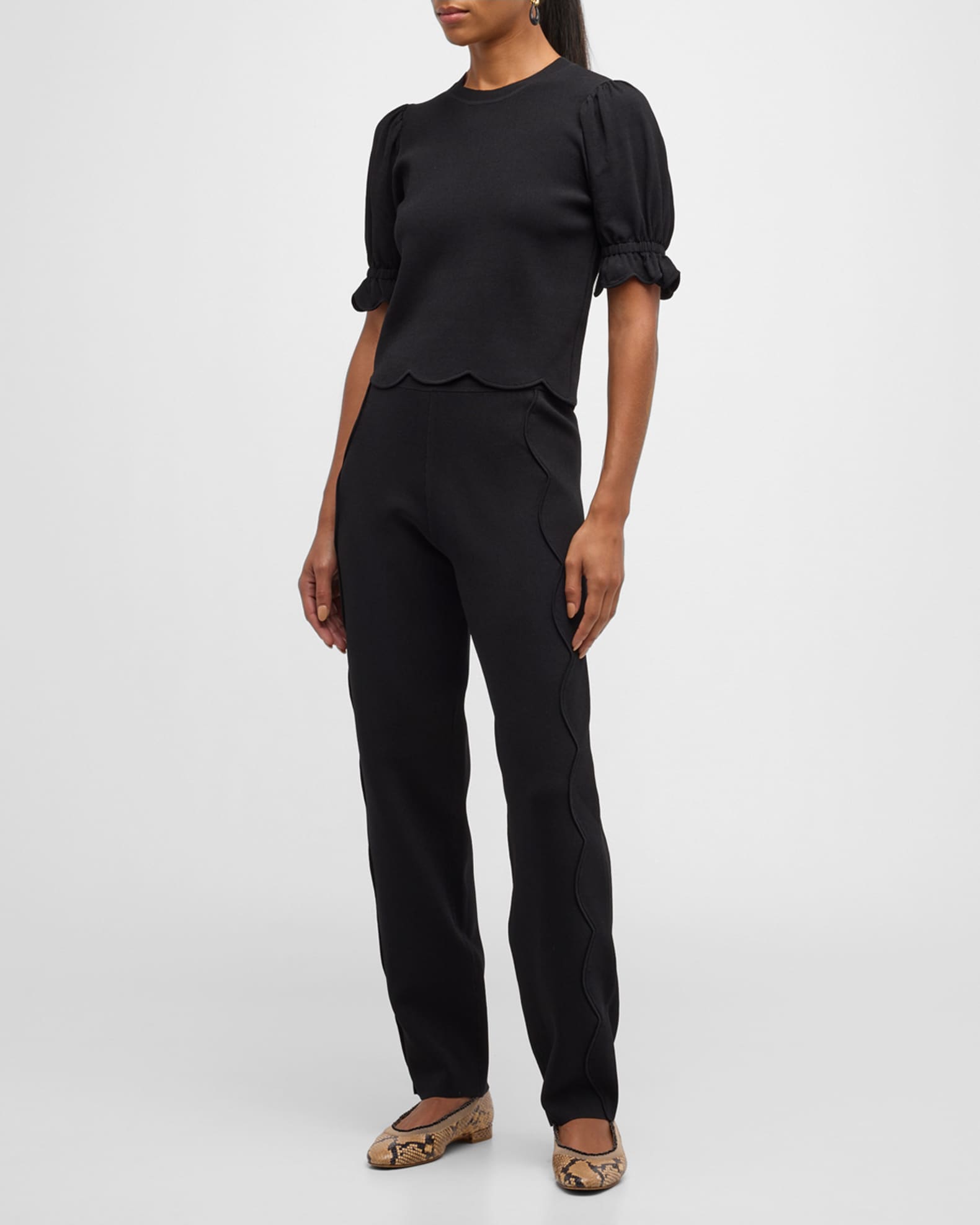 Noemi Puff-Sleeve Scalloped Top 1