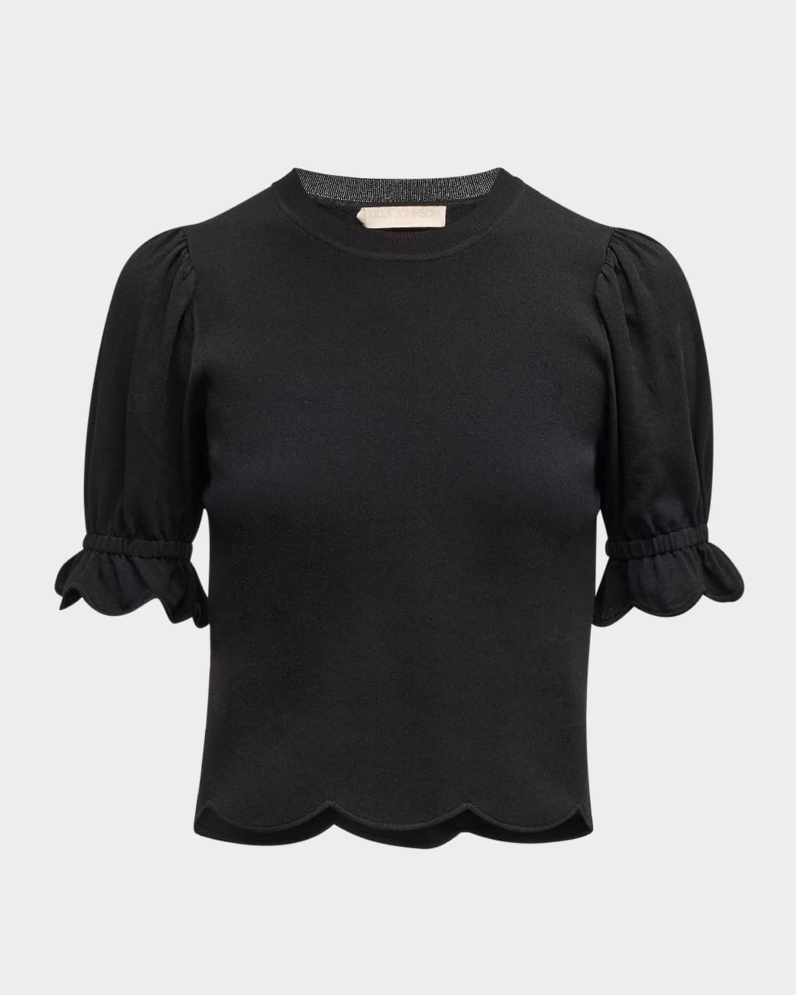 Noemi Puff-Sleeve Scalloped Top 0