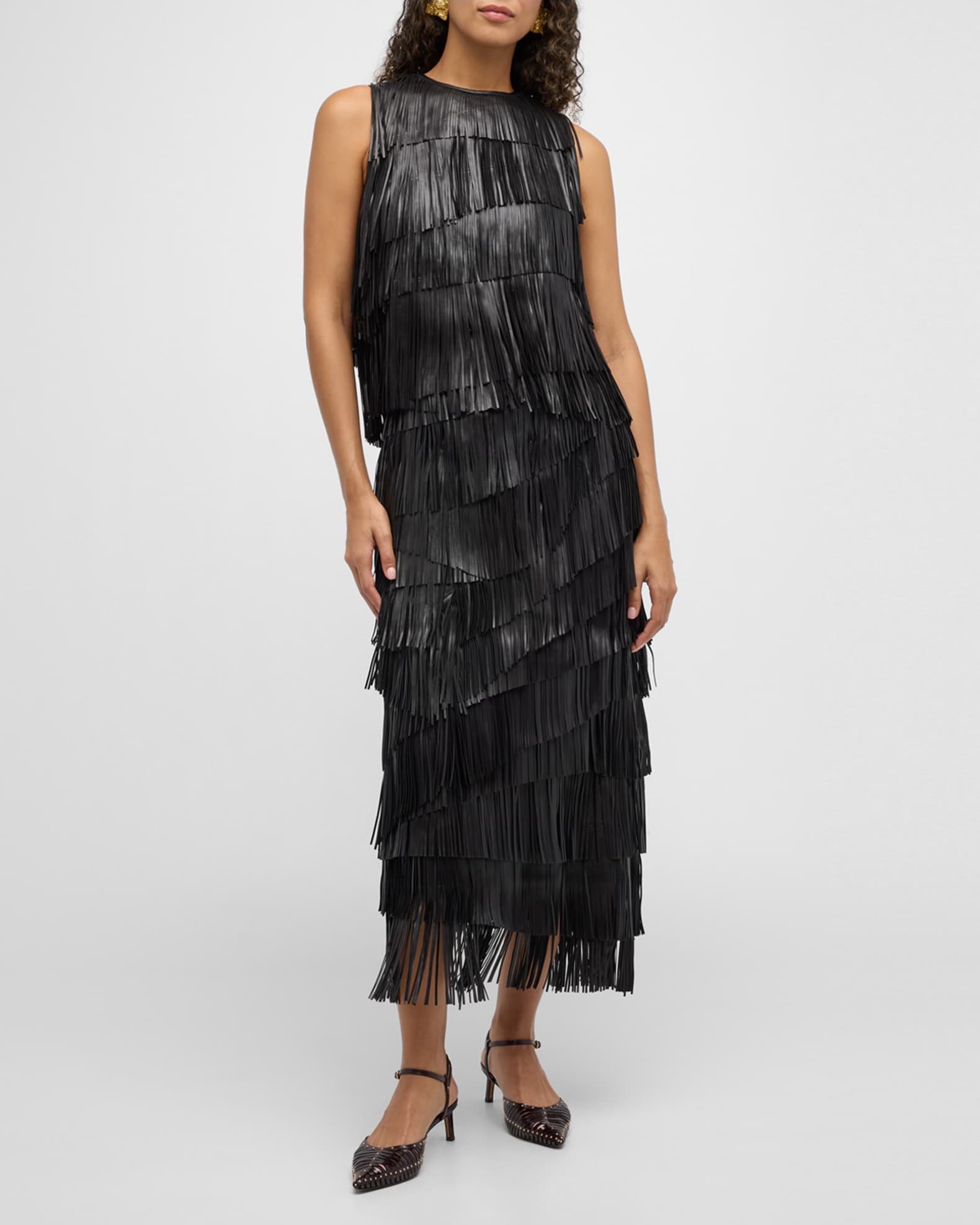 Ulla Johnson Leonie Leather Fringe Tank in Noir at Nordstrom Size 6