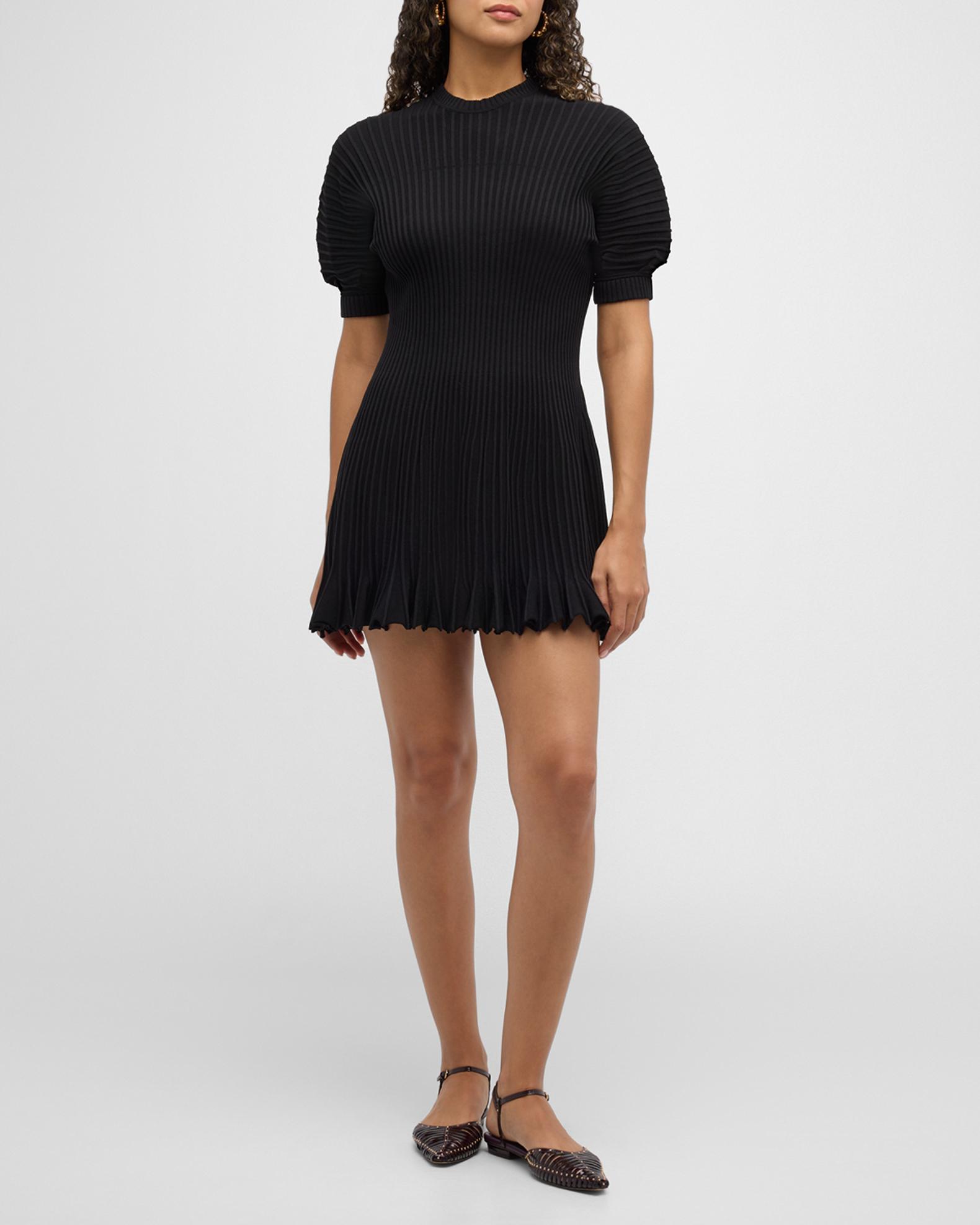 ulla johnson black mini dress Talie Ribbed Puff-Sleeve Black Gothic Vintage A Accessory FIT About 34.5 from Size:15.5/34